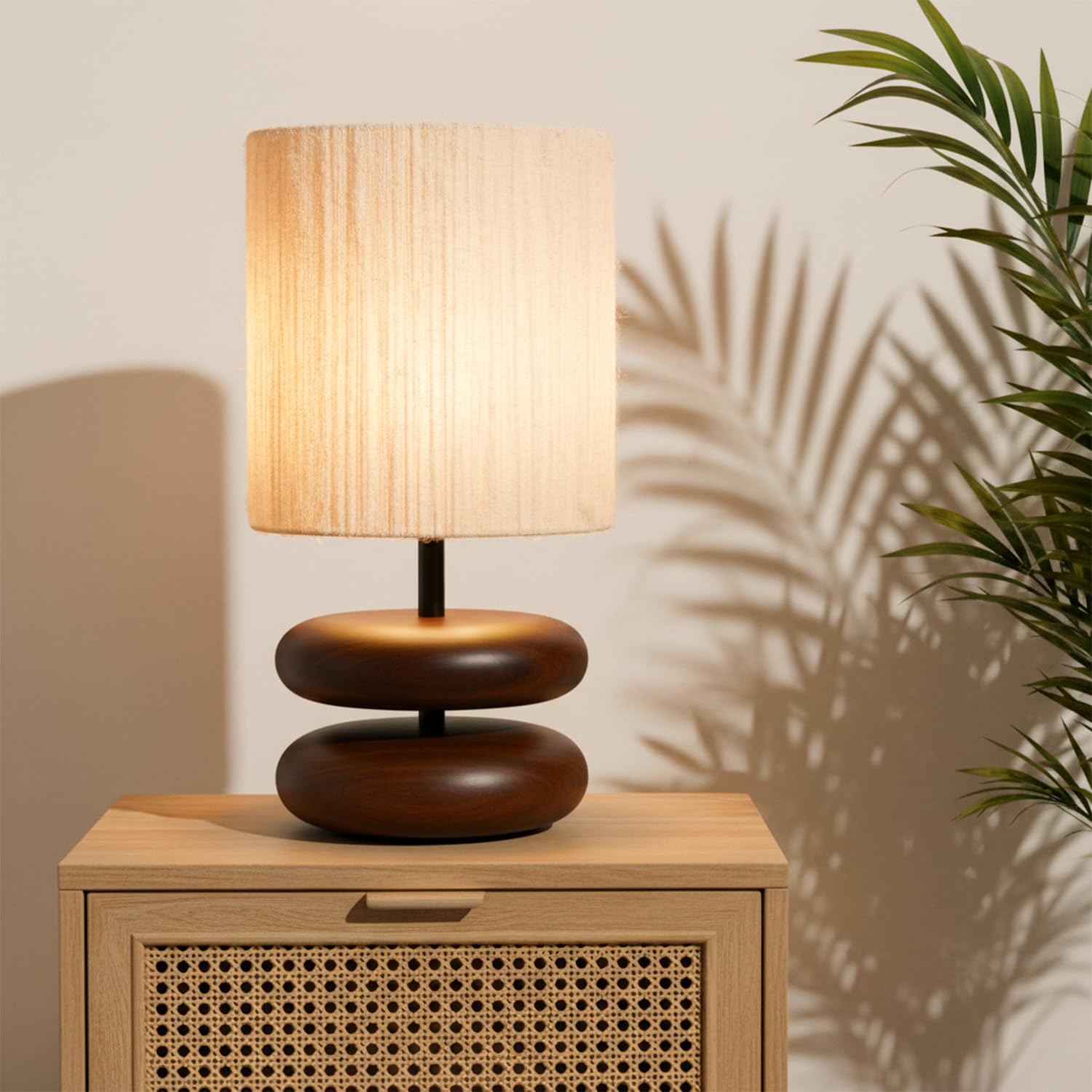 PrettyKrafts Rattan & Wooden Table Lamp | Size 20×20×35 cm | Beige Color | Handmade Decorative Bedside & Living Room Lamp | Modern Natural Home Décor Lighting-image-29