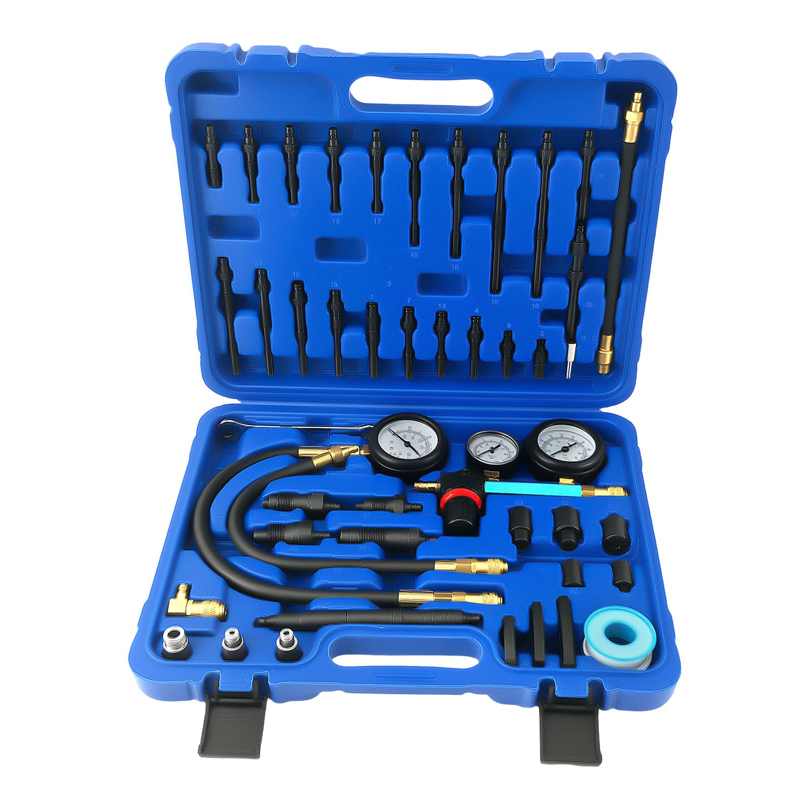 maXpeedingrods Comprobador de pérdida de presión de 46 Piezas para probador | para diésel, Gasolina, Coches, Camiones, Motores diésel, Adaptador de bujía incandescente, 50 Bares, M10 M-12 M14 M-18