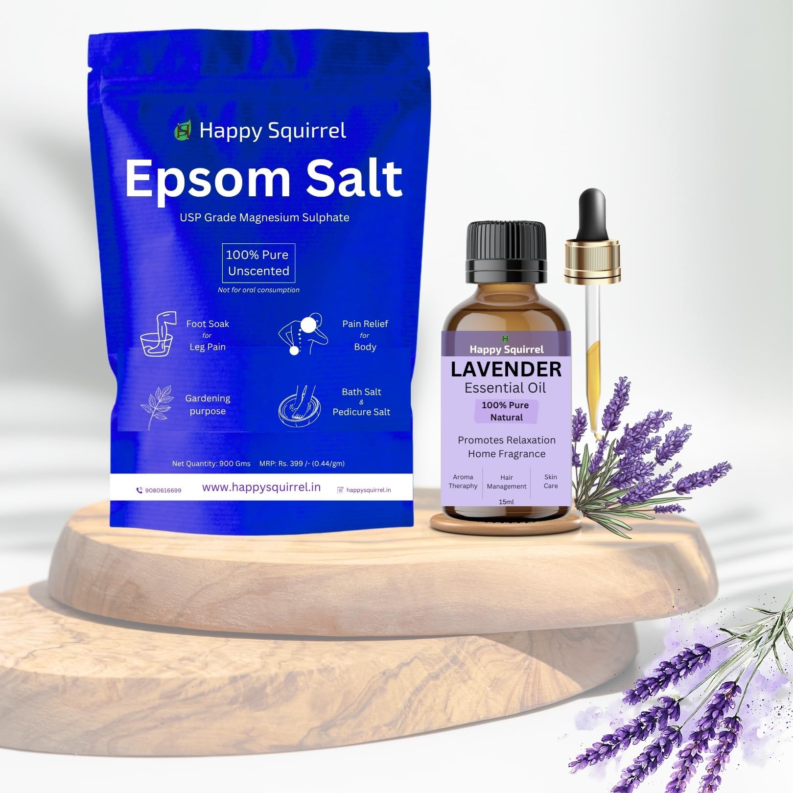 Bath Salt | 0% Preservative - DIY with Epsom Salt (275 G) & Essential Oil (15 ml) | Epsom Bath Salt Foot, Body, Relaxation, Pedicure (Lavender)