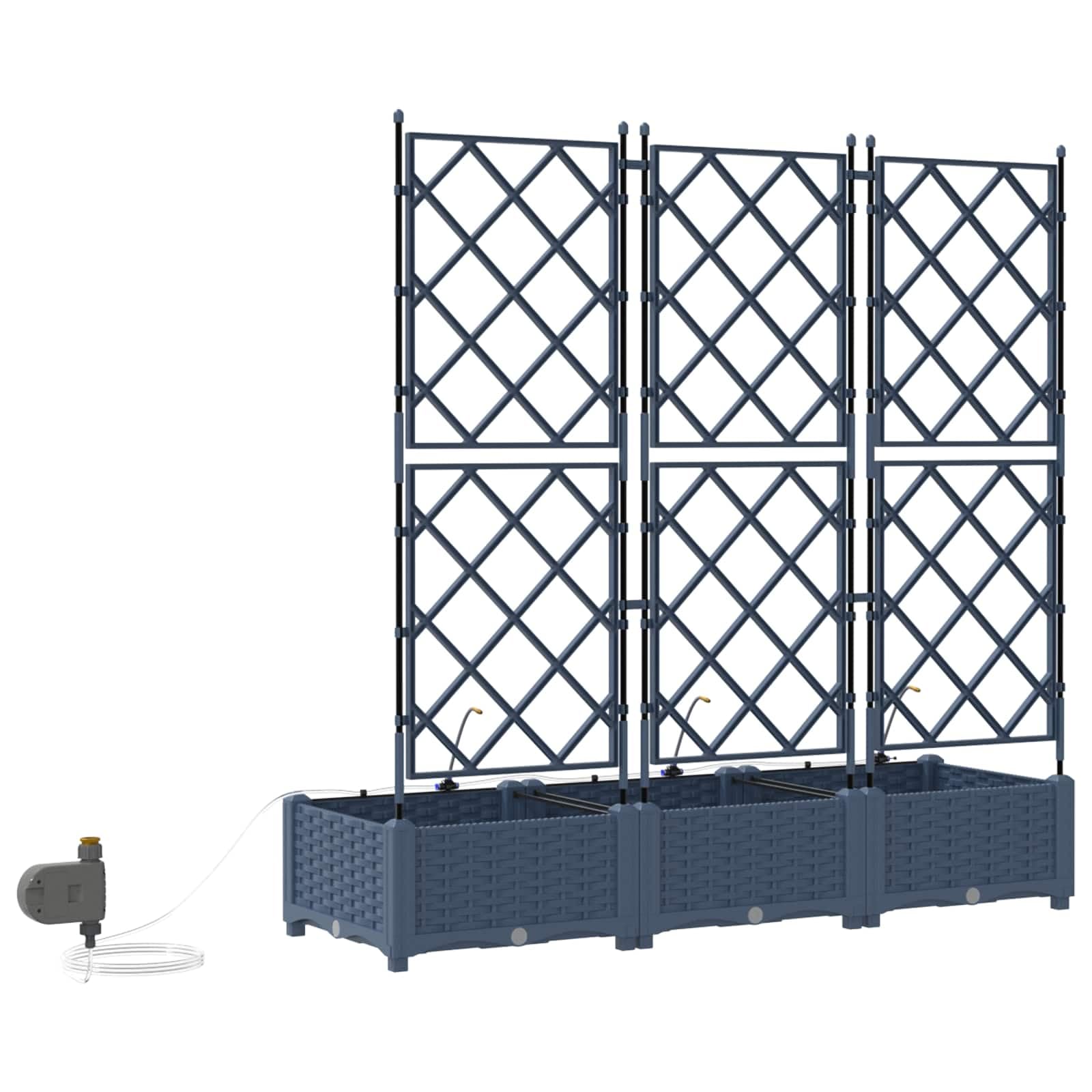 Lot de 3 pots de fleurs de jardin en plastique avec auto-arrosage pour l'extérieur, design moderne, facile d'entretien, gris, 120 x 40 x 126 cm