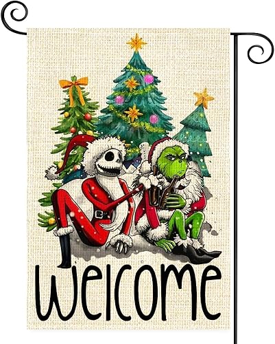 Bandera de jardín de Nightmare Before Christmas de 12 x 18 pulgadas, de doble cara, la mejor opción para regalo de Navidad, divertida bienvenida al
