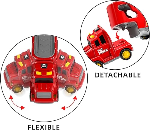 Miniatura 8 de TEMI Camiones de bomberos para niños pequeños de 3 a 5 años, juguetes para niños de 3, 4, 5, 6, 7 años, camiones de transporte, juegos de juguetes,