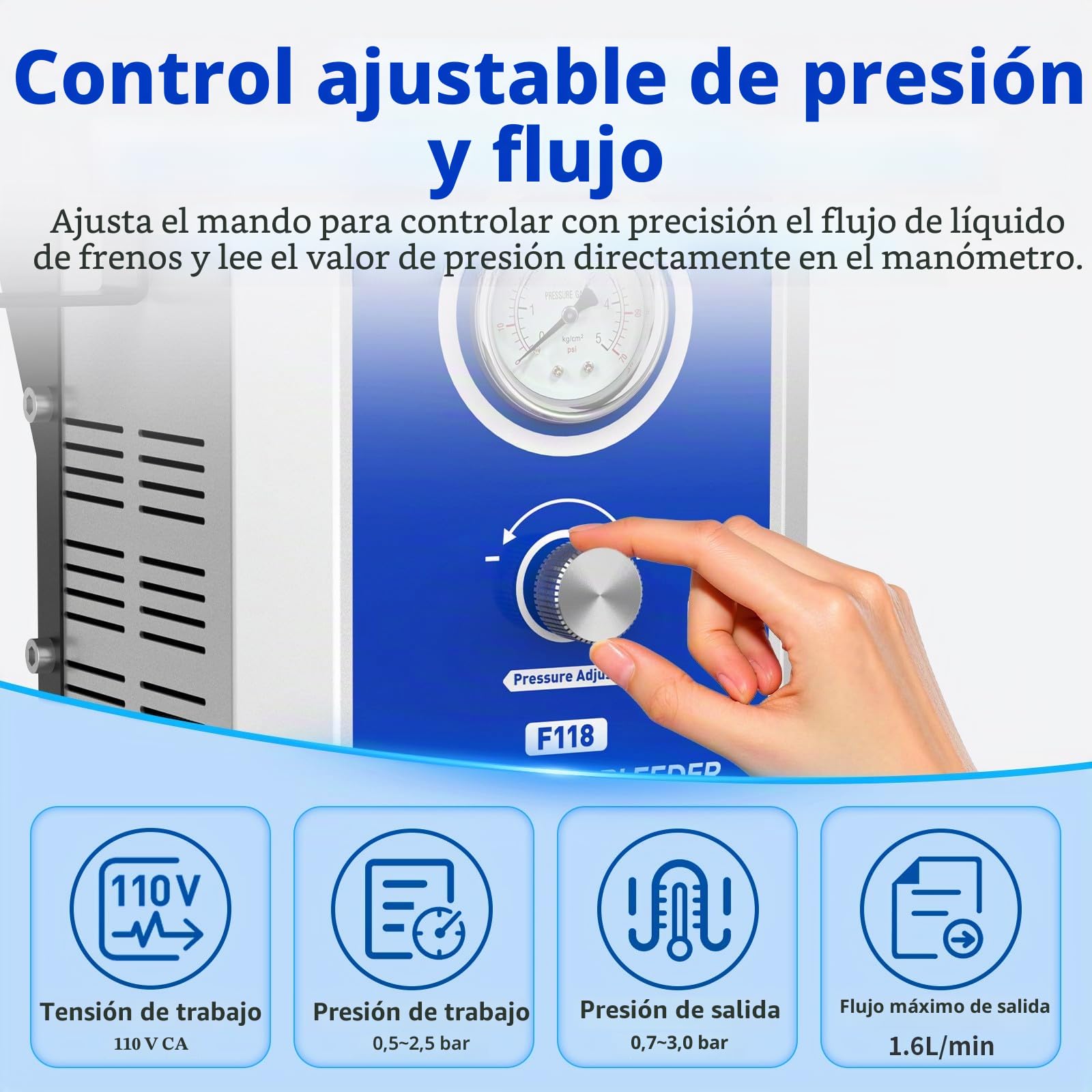 Kit Eléctrico de Purga de Frenos - PARAOUTIL110V/220V Kit de Purga de líquido de Frenos 0~3 Bar con 17 Adaptador Purgador Frenos Dispositivo de Purga de Frenos de vehículo on Modos Lento y rápido