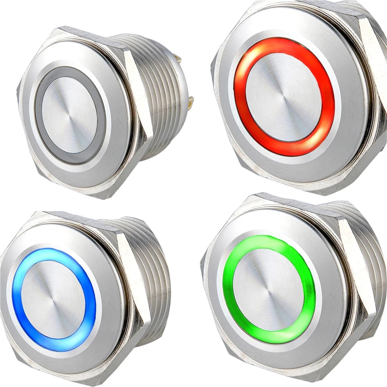 16 mm, 19 mm, 22 mm chwilowy, trójkolorowy pierścień LED, metalowy przycisk, 1 sztuka (biały kolor LED, 22 mm, napięcie LED 12 V)