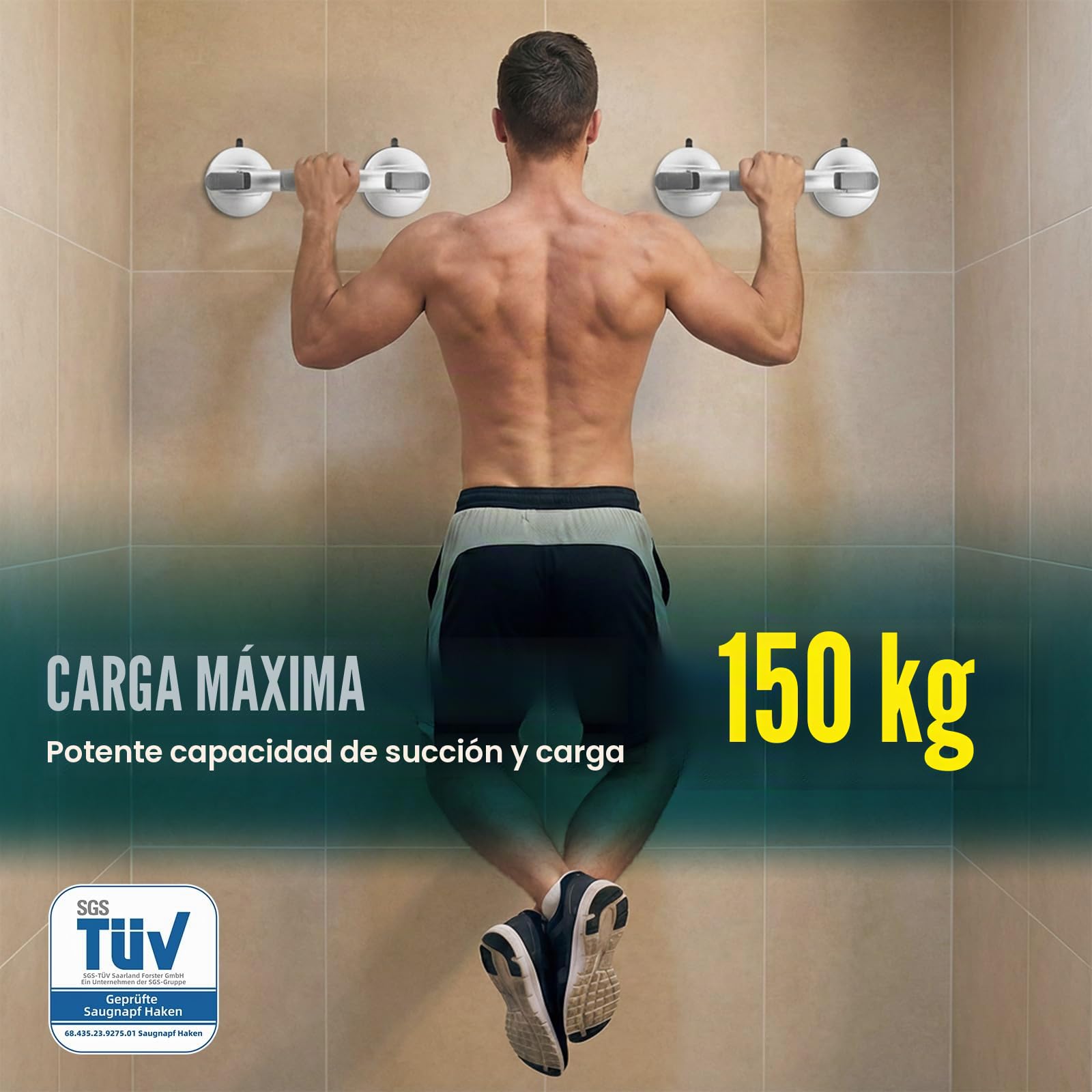 TAILI Asa de Seguridad para Baño, MÁX 150 KG, Equipado con ventosas de goma mejoradas, Succión Barra de Agarre para Azulejos Texturizados, Agarraderas de Succión para Baño, Sin Taladrar, Plata
