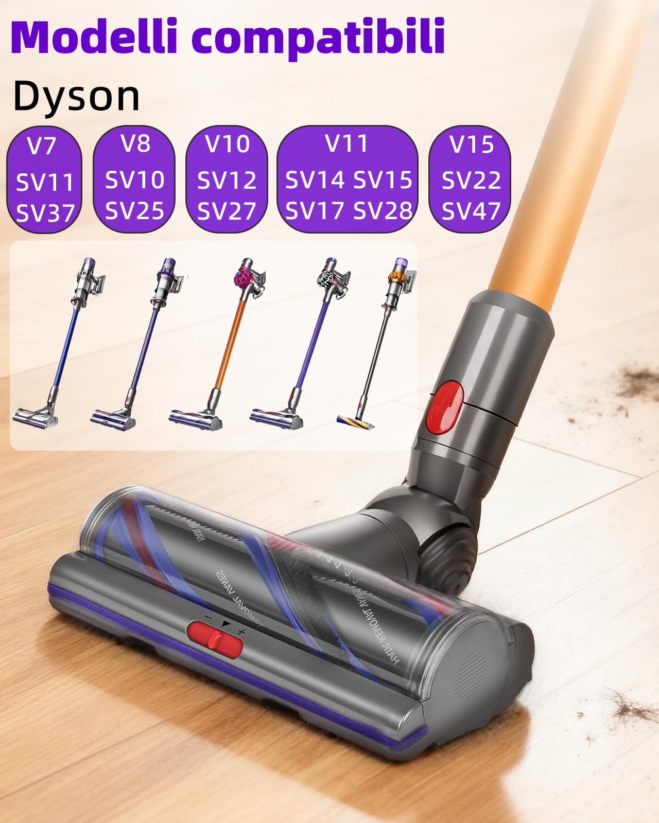 V11 V15 SV22 SV28 Spazzola High Torque per Dyson V7 V8 V10 V11 V15, Spazzola Motorizzata Ideale per Tappeti e Pavimenti Duri,Flusso d'Aria Regolabile