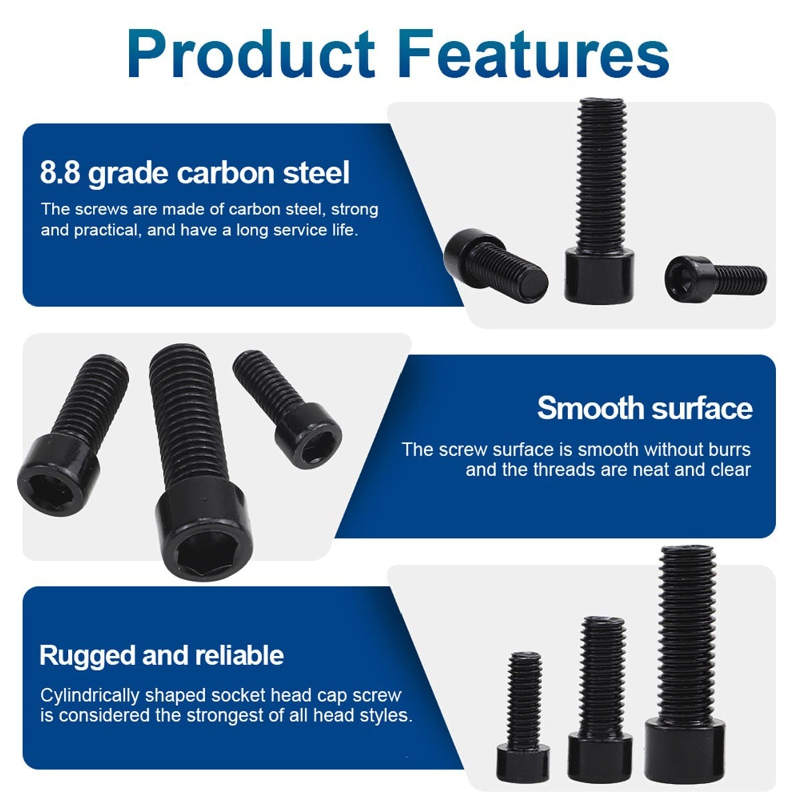100 Piezas M8 Hex Allen Tornillo De Cabeza Hueca Tornillos Negros Pernos For Muebles(Length 65MM)