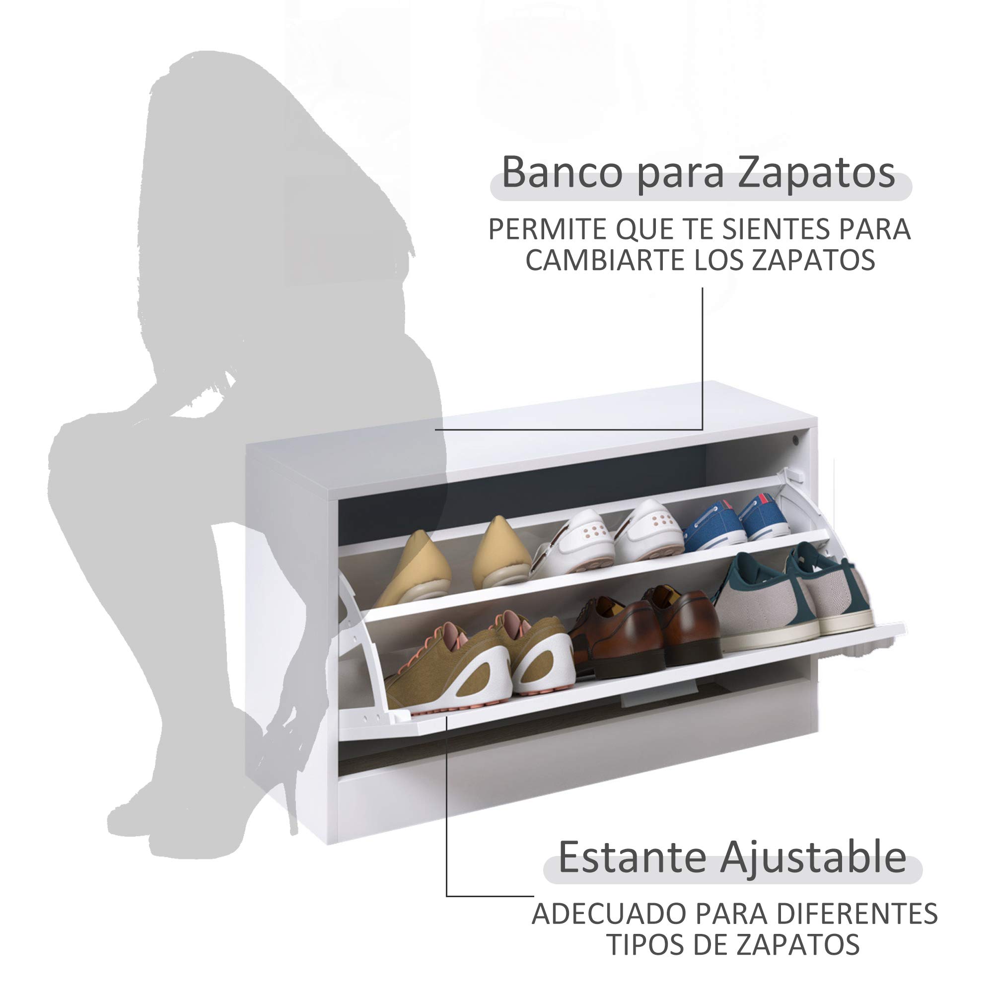 HOMCOM Conjunto de Muebles de Entrada Set de 3 Piezas 80x27x46,5cm Blanco | Recibidor Pasillo, Zapatero, Espejo, Perchero, con 4 Ganchos para Colgar Ropa, Recibidores de Entrada