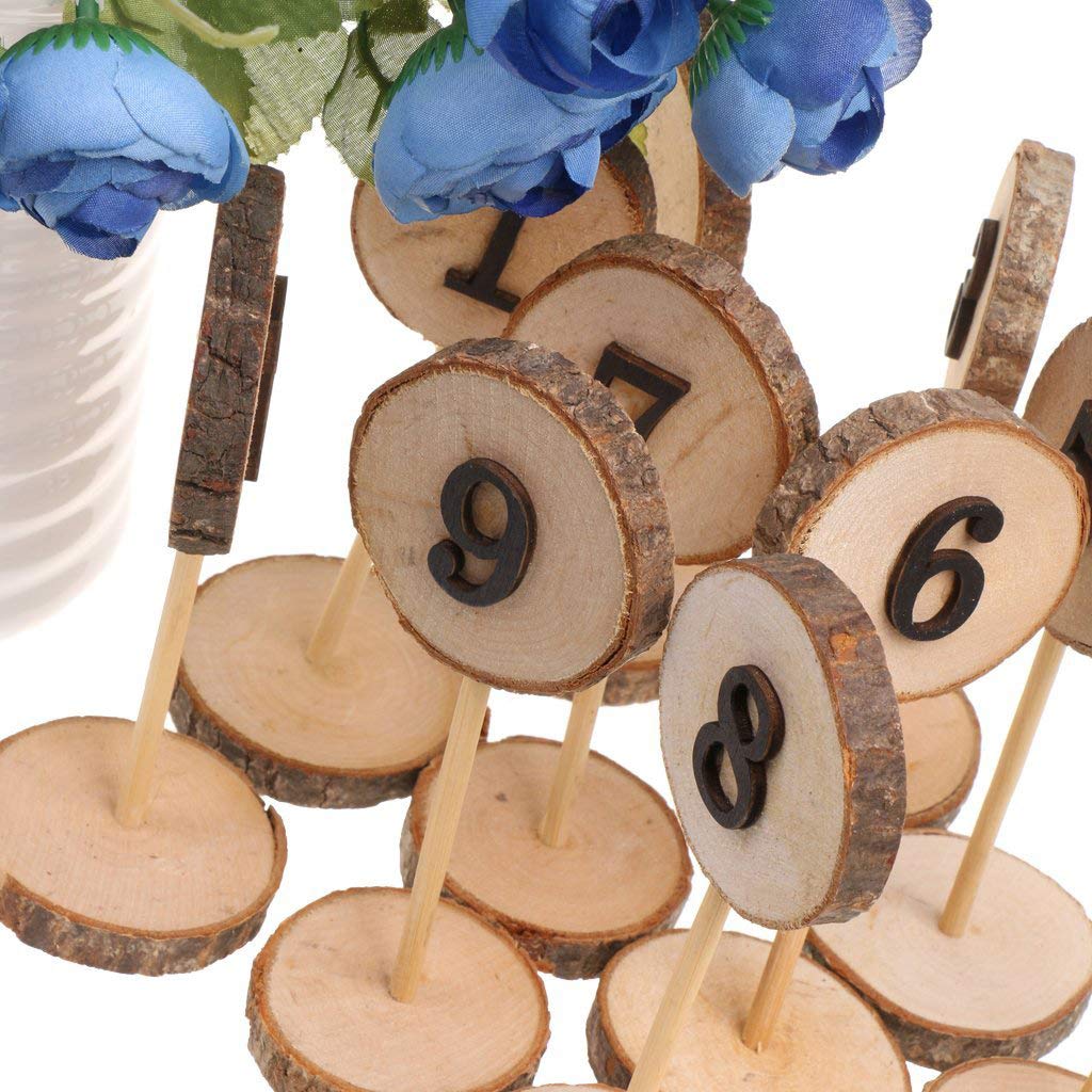 1-10 Numeri di Tavolo in Legno Rustico Fette Stick Base Sedili Carte Decor Decorazioni per Feste di Matrimonio retrò