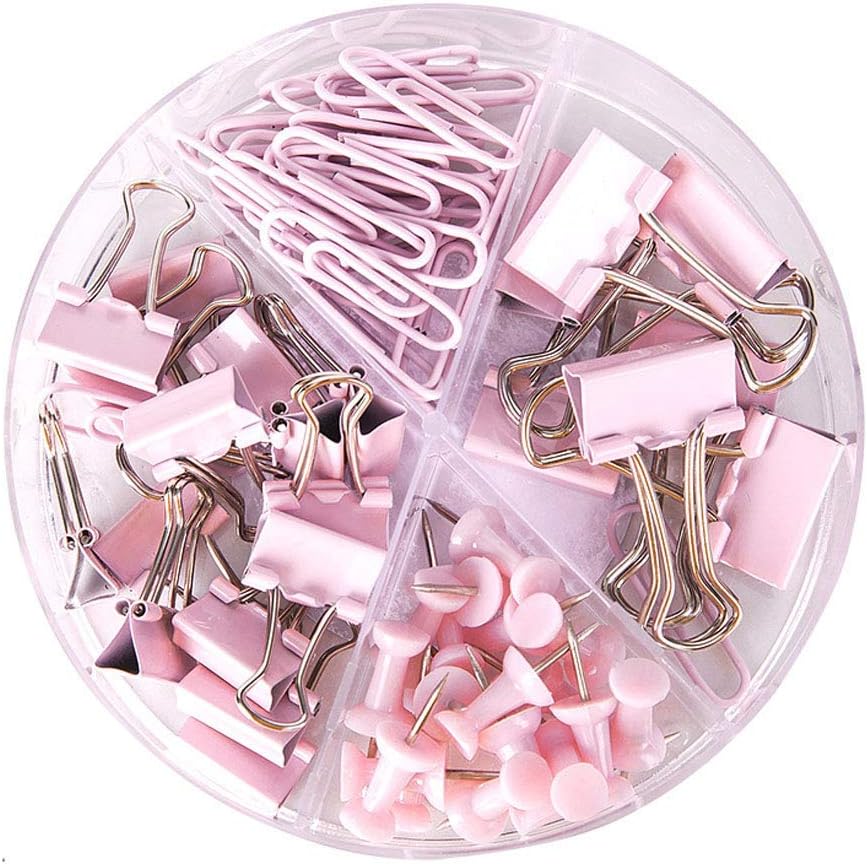 Paper Clips and Binder Clips Push Pins Set and Holder, Syitem Non-Skid Map Tacks Thumbtacks Clips Kits with Container for Office School Home Desk Supplies, 72 PCS Assorted Sizes