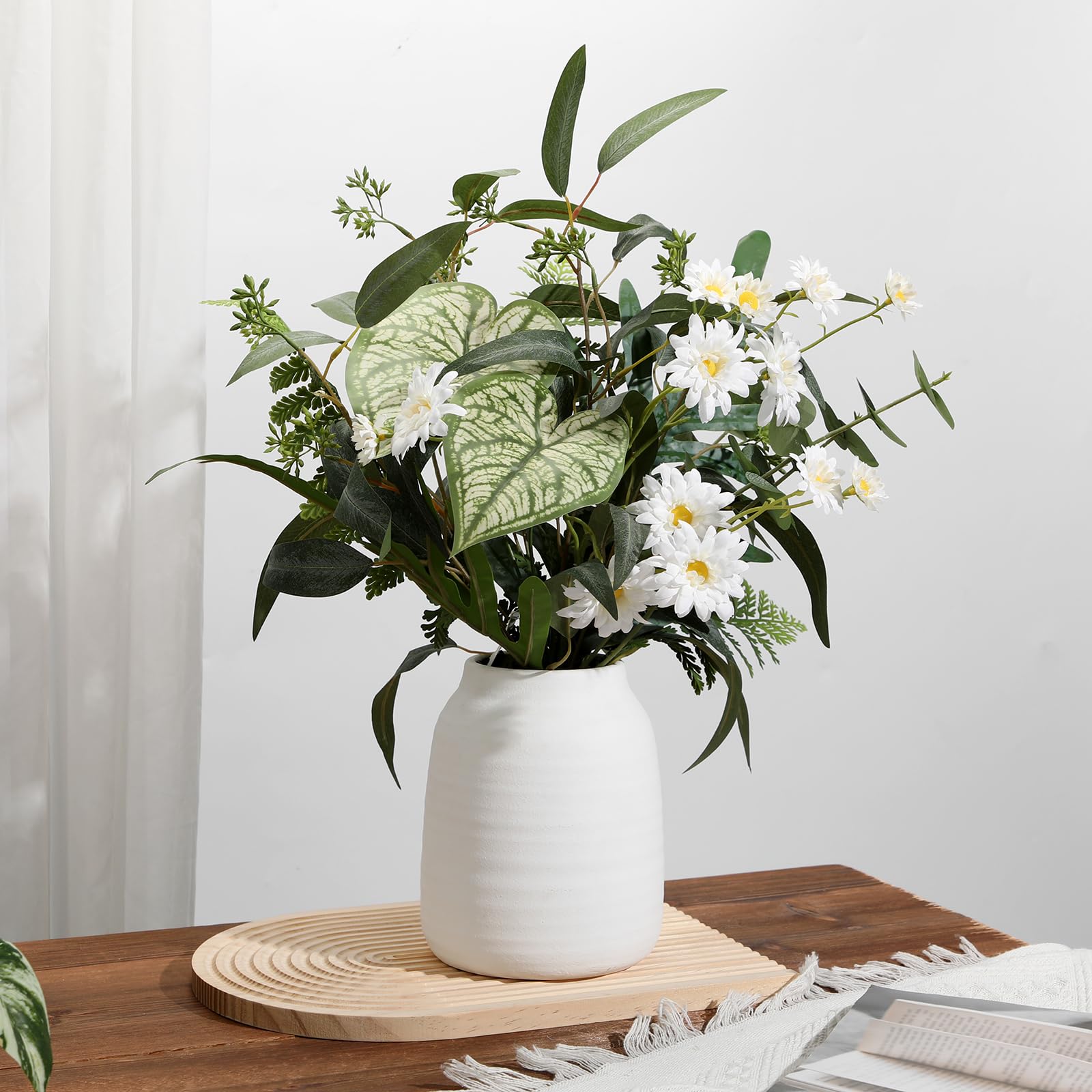 Briful 7" Large Ceramic Vase for Flowers 18cm Tall Vases Rustic White Vases - Image 4