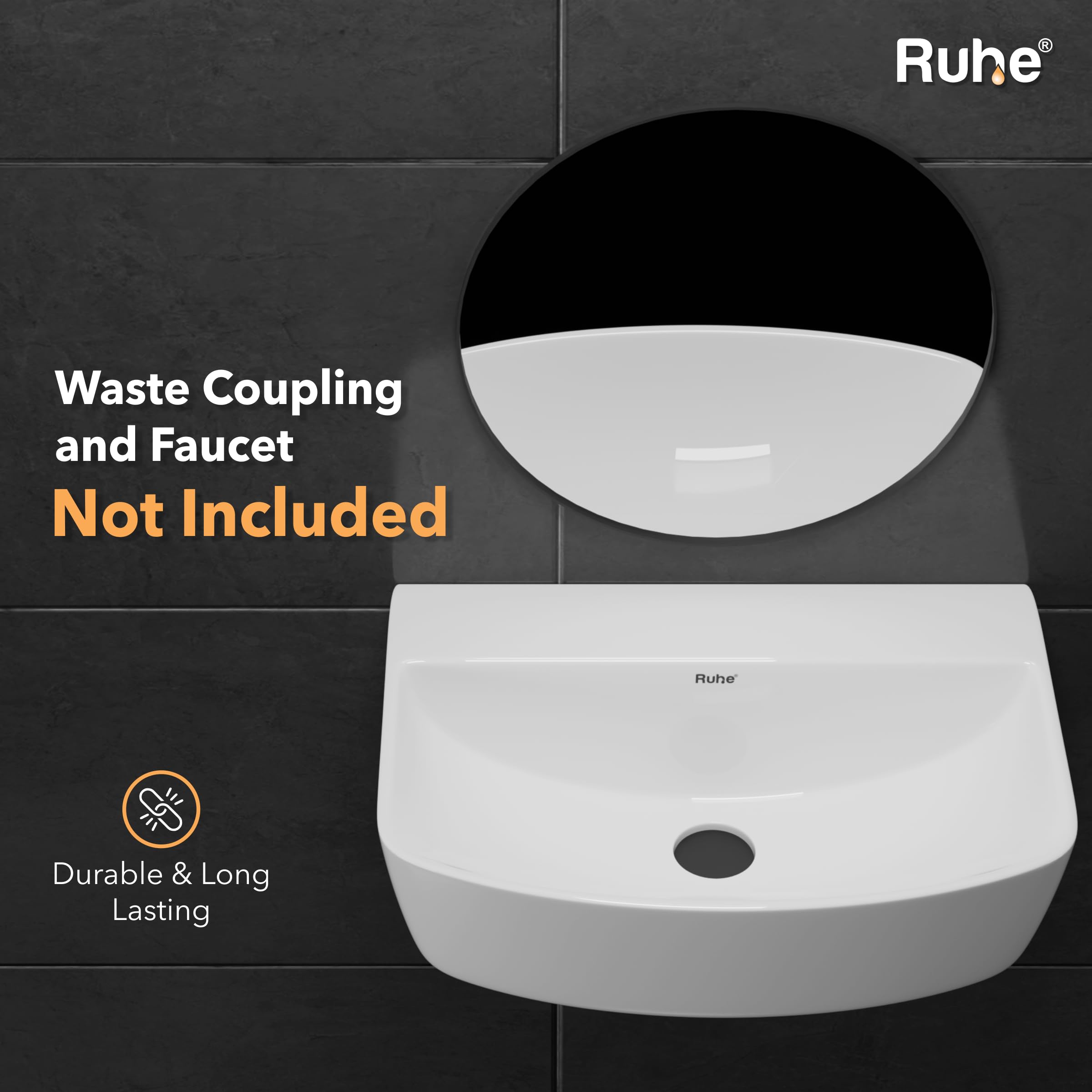 Ruhe Aries Wall Hung Ceramic Sink - Modern Bathroom -6 Ruhe Aries Wall Hung Ceramic Sink - Modern Bathroom -6