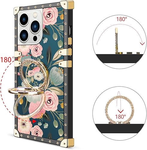 Miniatura 2 de WOLLONY Funda cuadrada compatible con iPhone 15 Pro Max con anillo de soporte, para mujeres y niñas, TPU suave, a prueba de golpes, de silicona