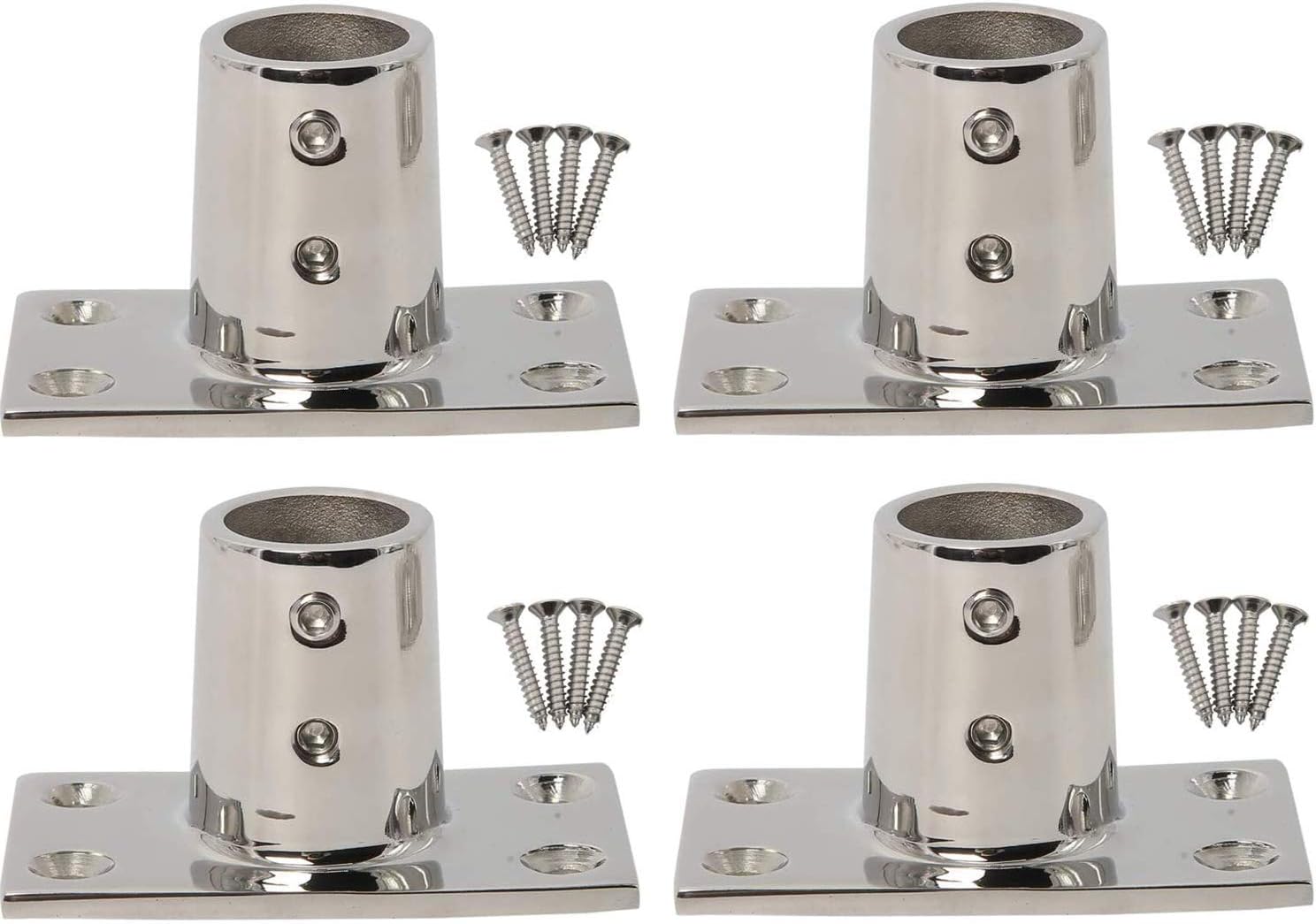 NovelBee 4 Pack of 316 Stainless Steel 90 Degree Rectangle Bases Boat Marine Hand Rail Fittings Tube 7/8"