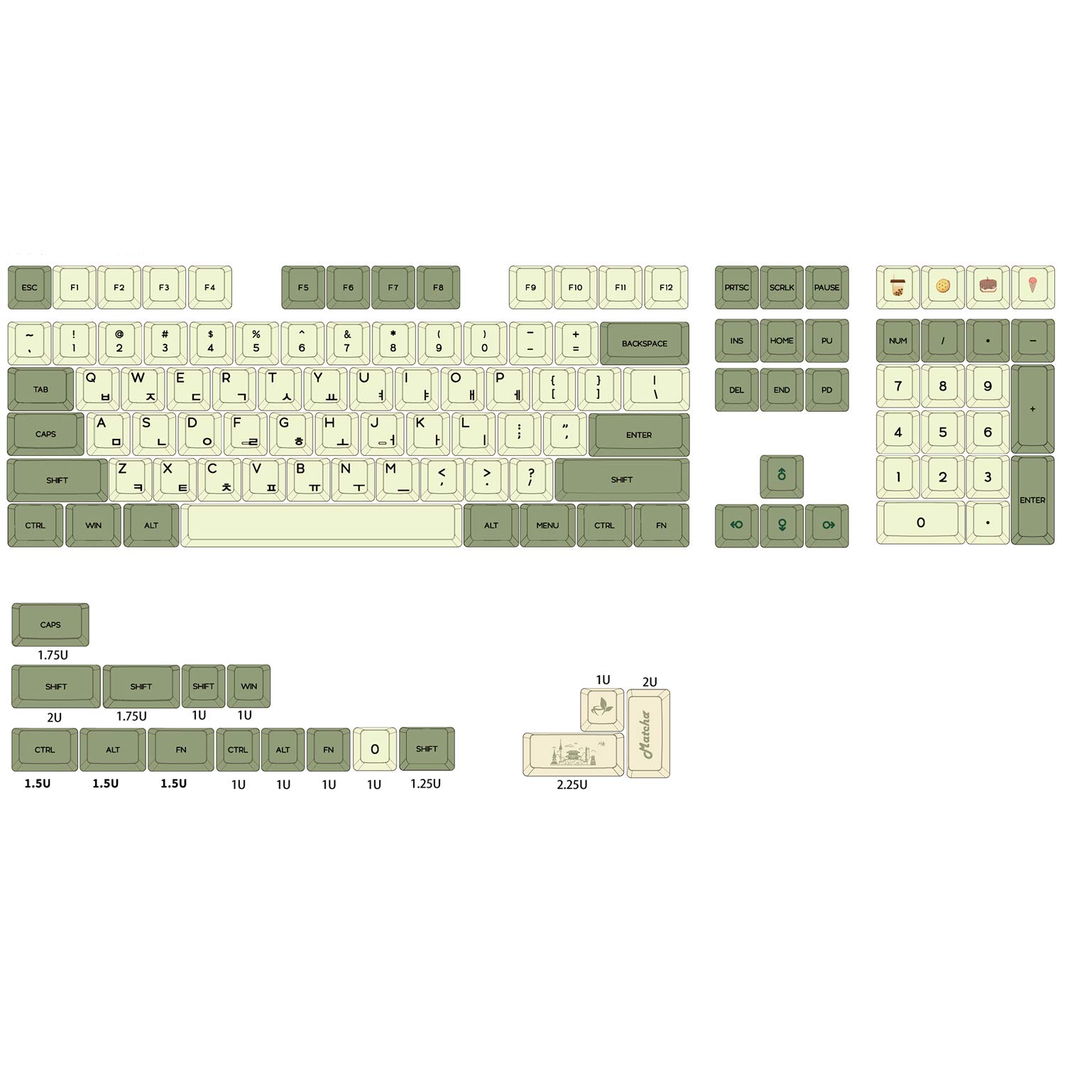 Amazon.com: XDA V2 Matcha Green Tea Dye Sub Keycap Set Thick PBT