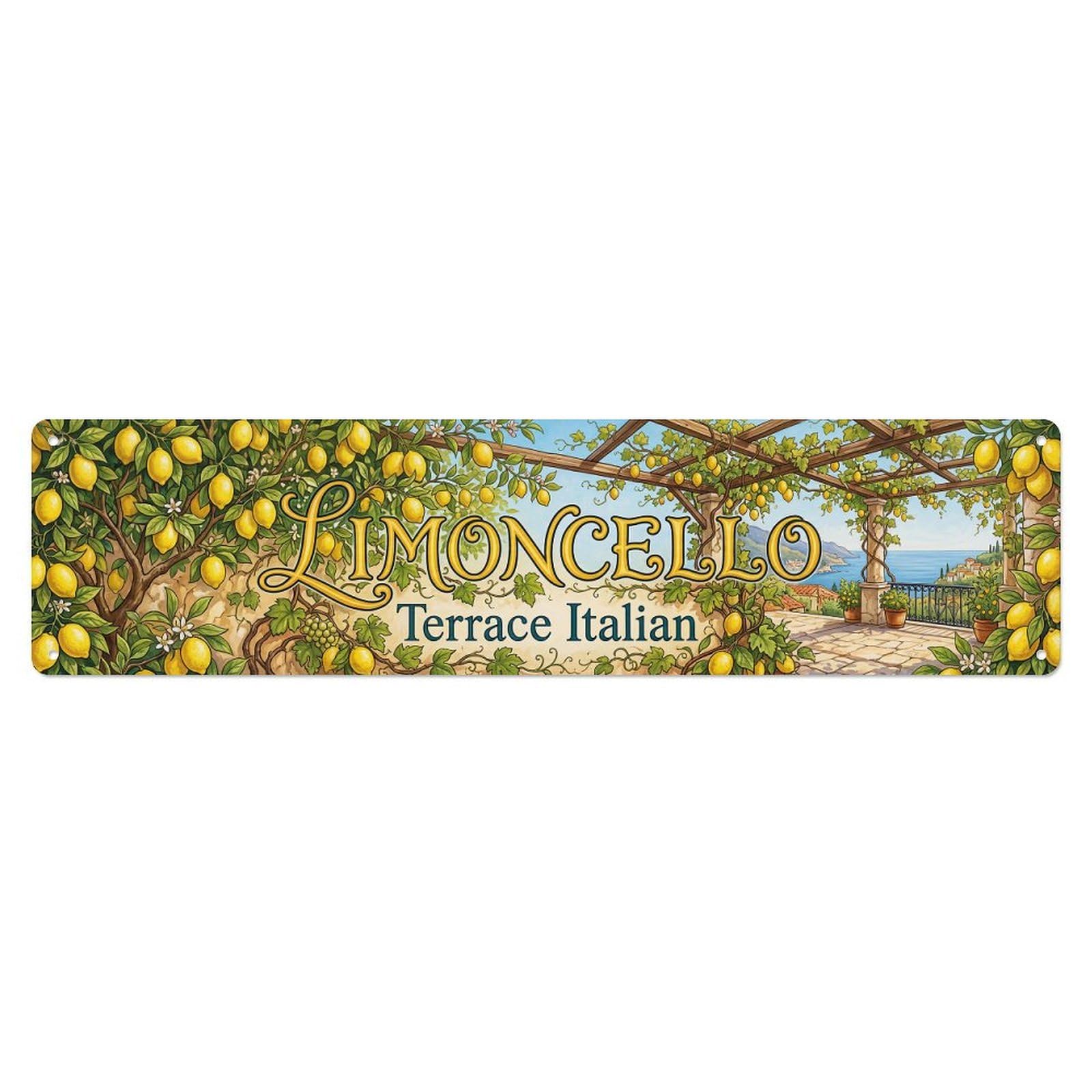 Vintage Limoncello Terrace Italian Lemon Metal Tin Sign Plaque Wall Decor for Cafe, Club, Garden Metal Poster 4x16Inch