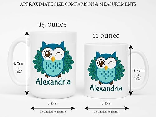 Miniatura 4 de Personalized Owl Peacock Monogrammed Ceramic Coffee Mug Cute Bird Design Tea Cup