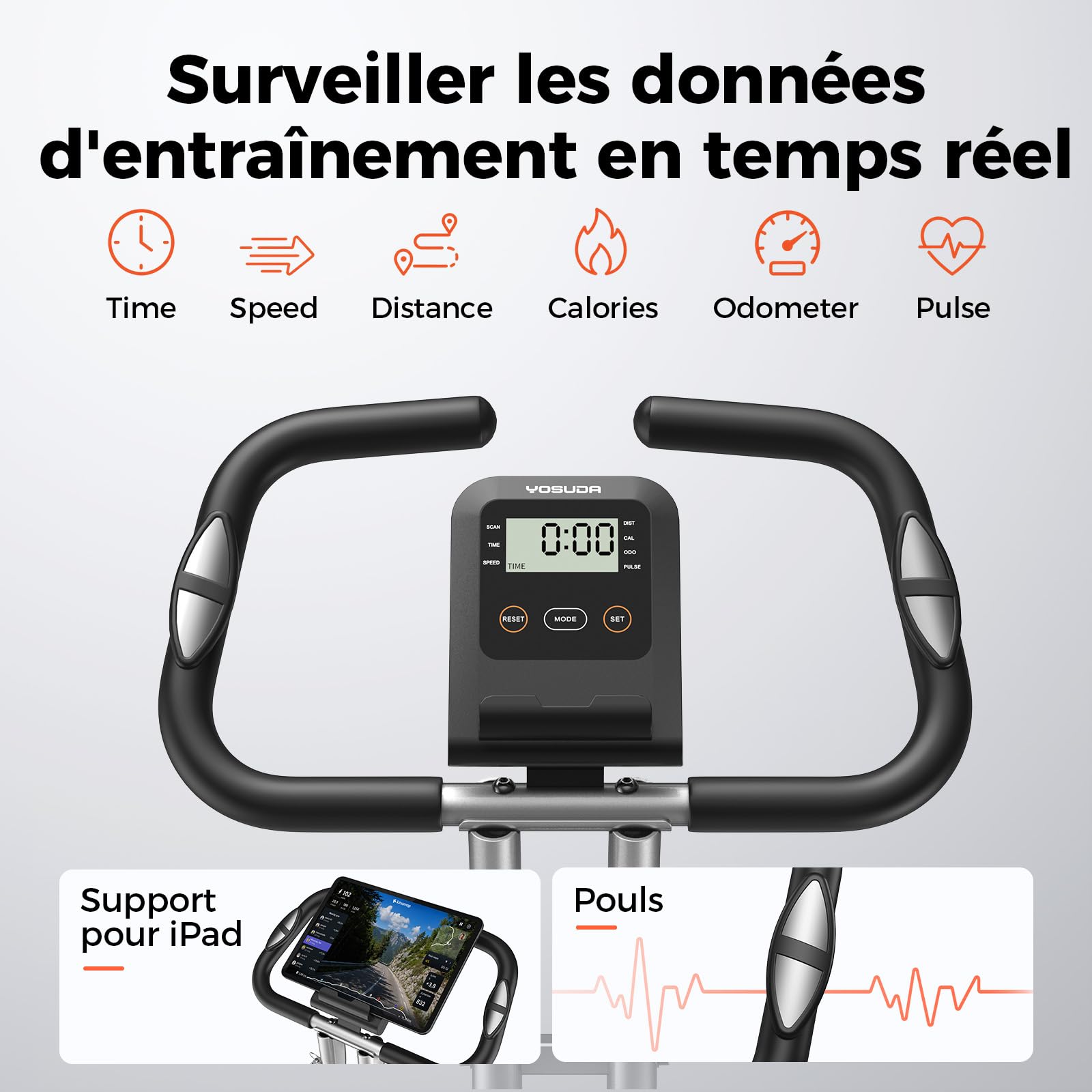 YOSUDA Vélo d'Appartement avec App et Écran LCD, 5 en 1 Velo D Appartement Pliable avec Silencieux Résistance Magnétique 8/16 Niveaux, Mesure du Pouls, Bande de Résistance,Capacité 150/172 kg