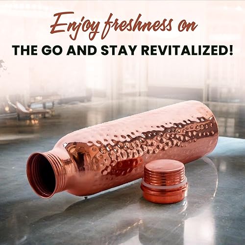Miniatura 5 de Botella de agua de cobre 100% puro, 20 onzas líquidas, recipiente a prueba de fugas hecho a mano para beber con beneficios de salud ayurvédica para