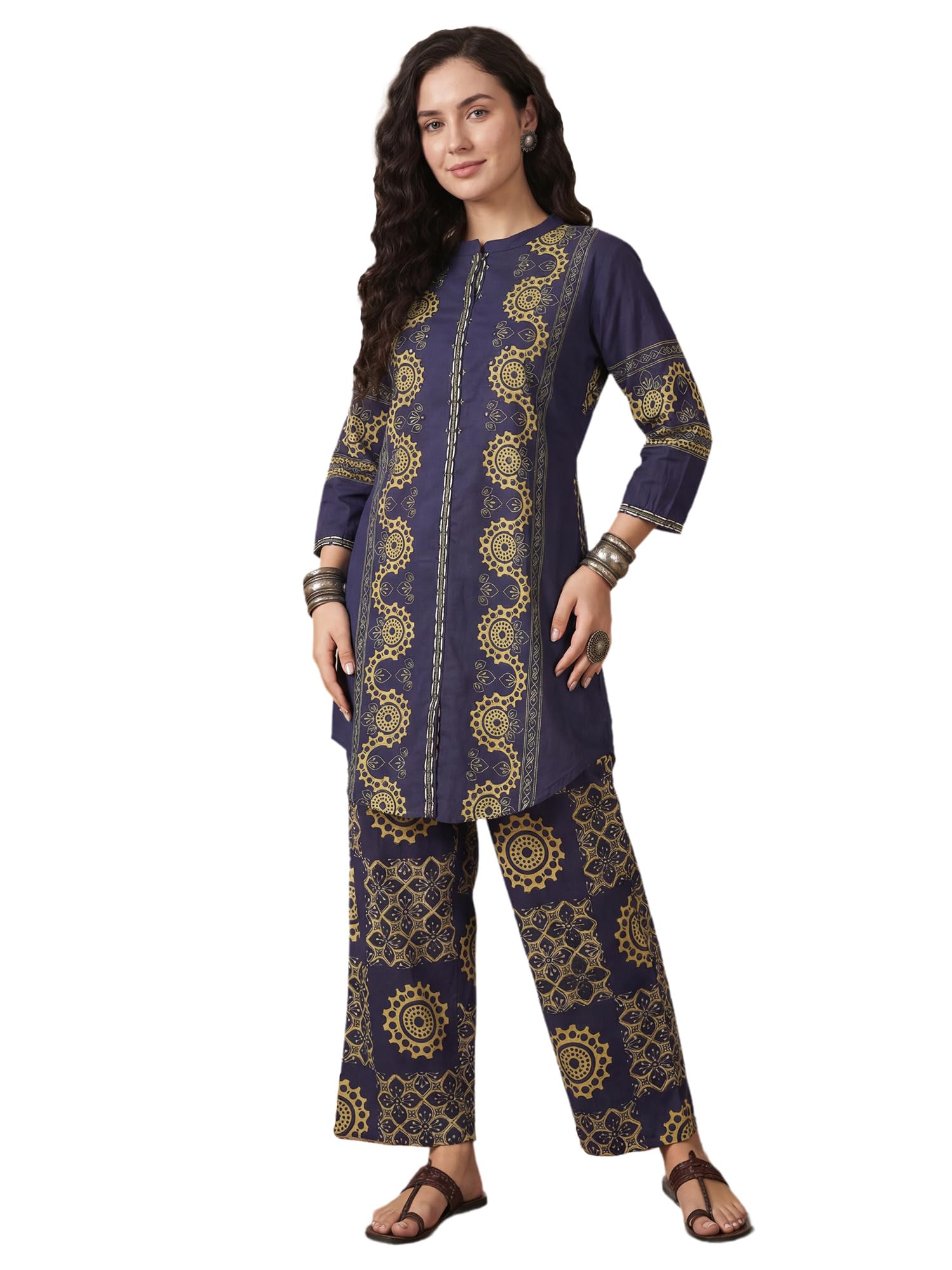 Women's Pure Cotton Abstract Printed Sequinned Kurta & Palazzo Set (IEAI12175)-image-7