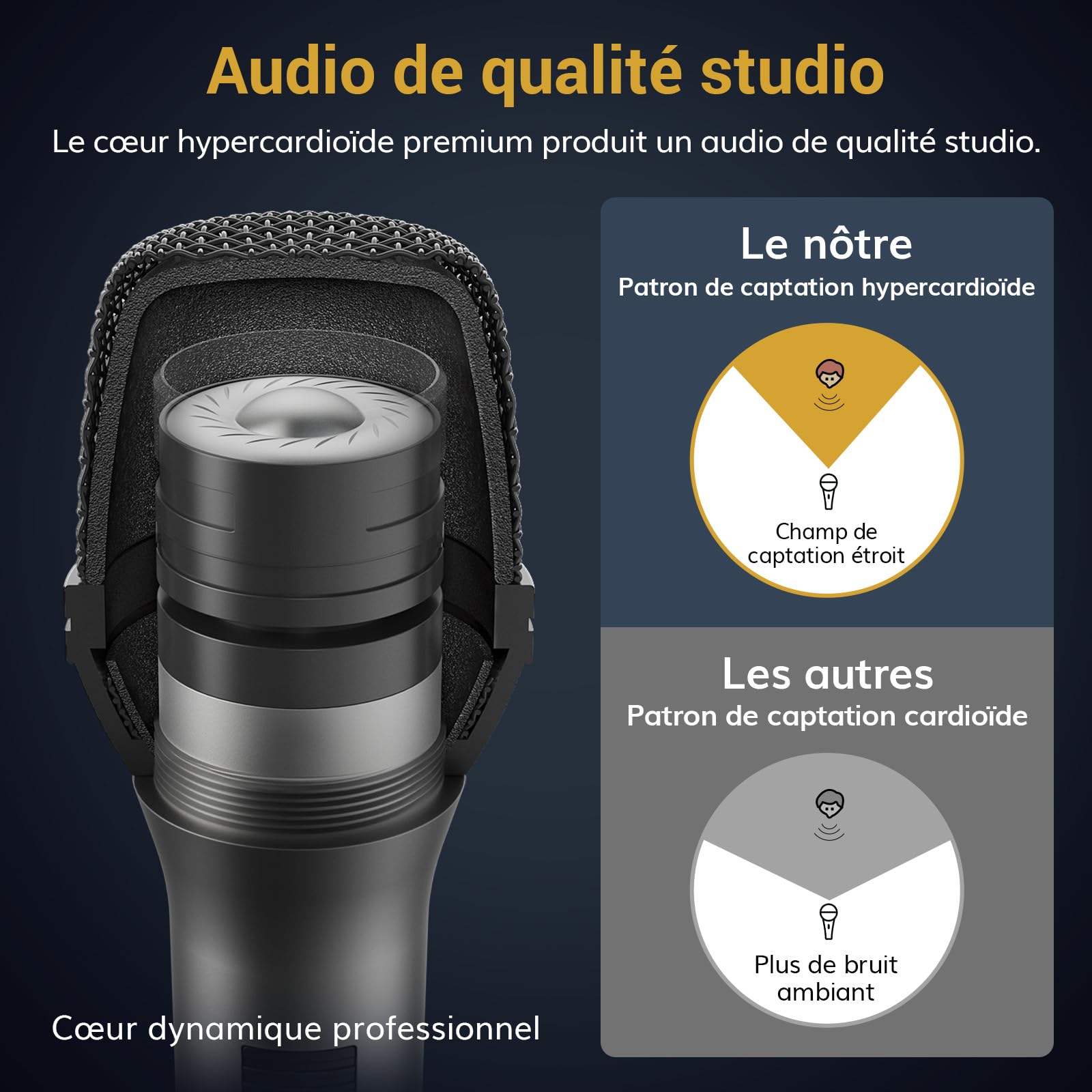 TONOR Micro Dynamique Vocal pour Le Chant, Microphone de karaoké Filaire Portable, Micro de Studio cardioïde avec XLR de 4.5M à 1/4" Câble, adapté aux Haut-parleurs/ampli/activités de Plein air D5