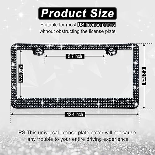 Miniatura 2 de Amiss Marco de matrícula brillante para mujer, 1 paquete de diamantes de imitación hecho a mano de cristal de acero inoxidable de alta calidad,