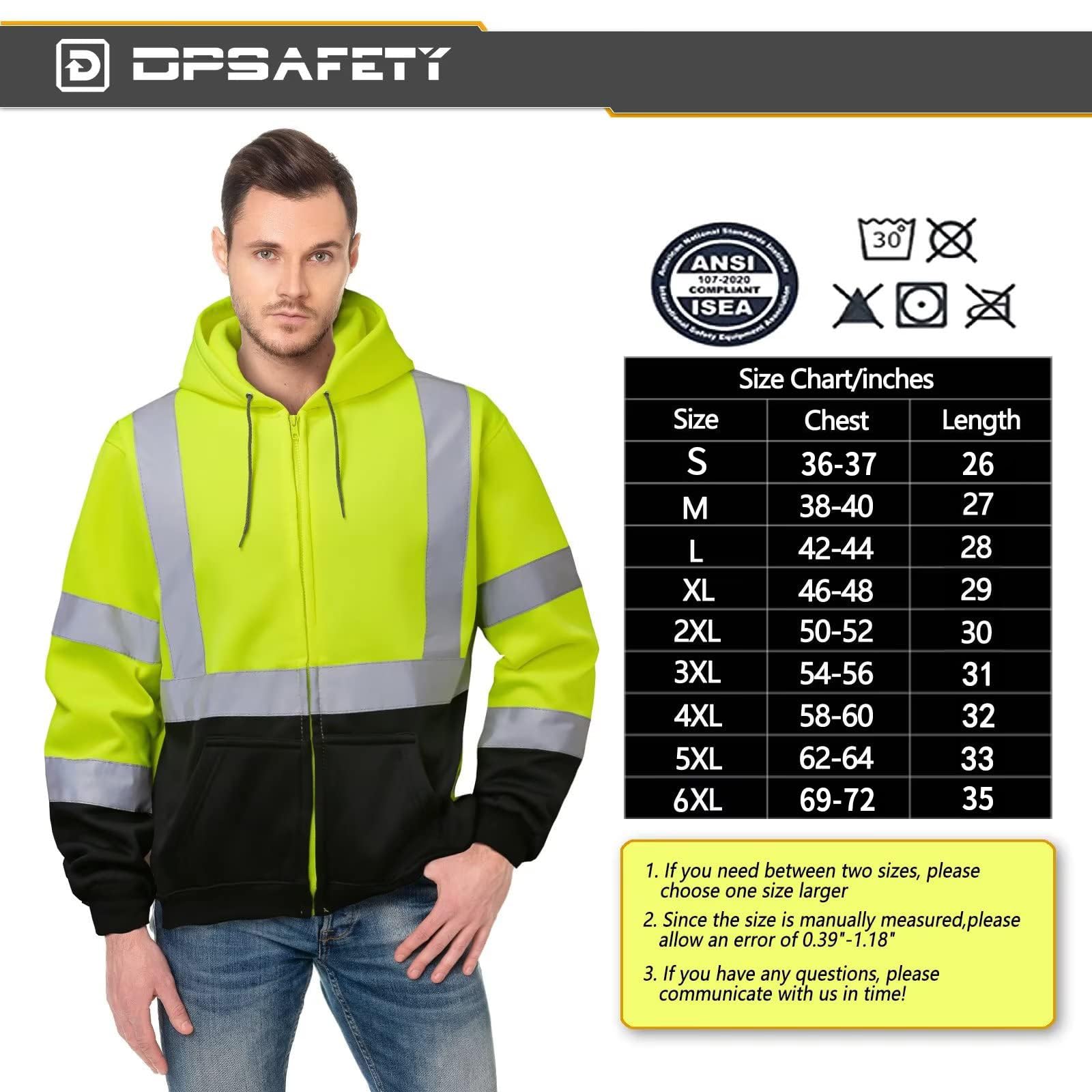 Camisa de manga larga de alta visibilidad Ropa de trabajo de forro polar reflectante Poliéster Cremallera Verde limón XXXXL, 4X-Large, Cremallera verde limón, XXXXL