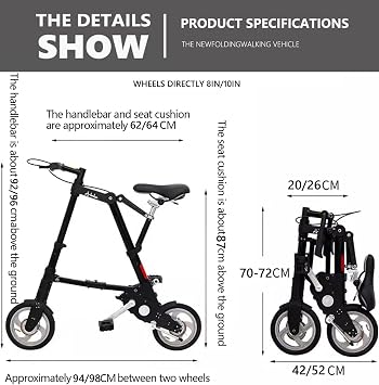 Mini Folding Bike, 8 Inch Portable Folding Bike, Ultralight Folding Bike for Adults and Students for Sports, Outdoor Cycling, Travel, Commuting A,8in