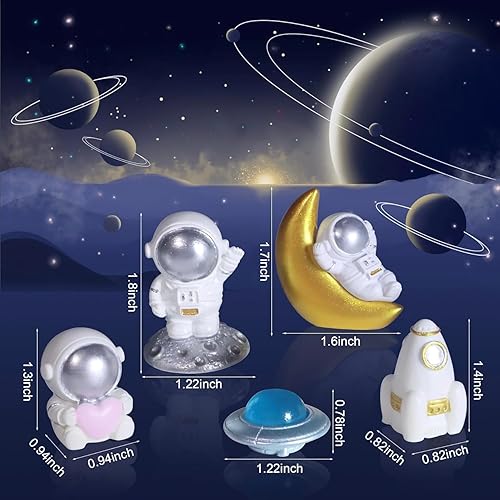 Miniatura 6 de 6 piezas de decoración de pastel de astronautas del espacio de luna, decoración de pastel de luna adecuada para niños, decoración temática espacial,