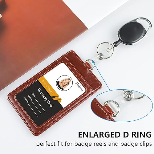 Miniatura 23 de Teskyer - Soporte para tarjetas de identificación con cordón, soporte de cuero para tarjetas de identificación, portatarjetas con cordón, vertical