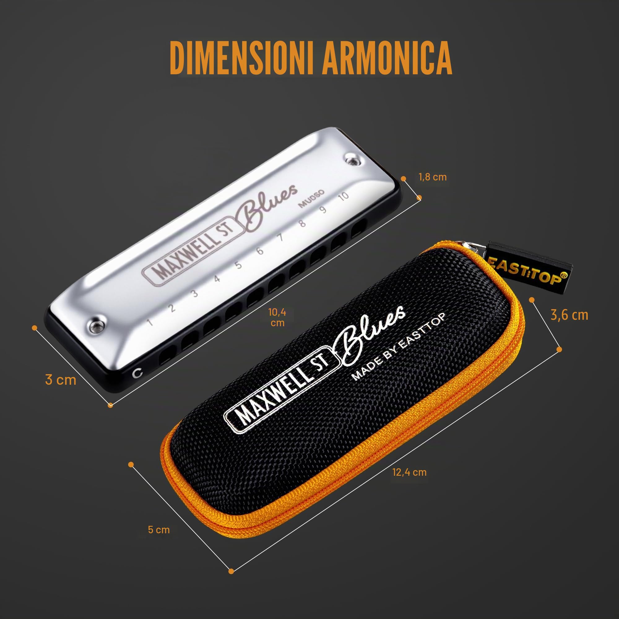 East top Armonica a bocca avanzata con overblow e flessione, 10 fori, per blues e arpa, con copertura argentata, armonica blues per adulti, professionisti e studenti