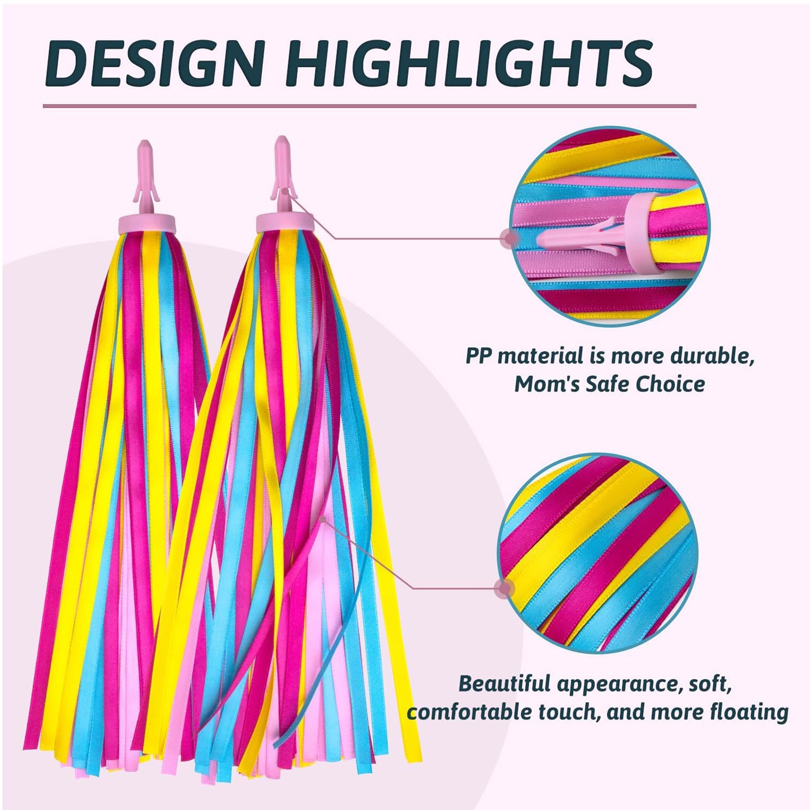 Banderoles De Guidon Vélo Enfants Avec Pompons - Longueur 27,5 Cm, Multicolore, En Tissu Polyester, Décoration Amusante