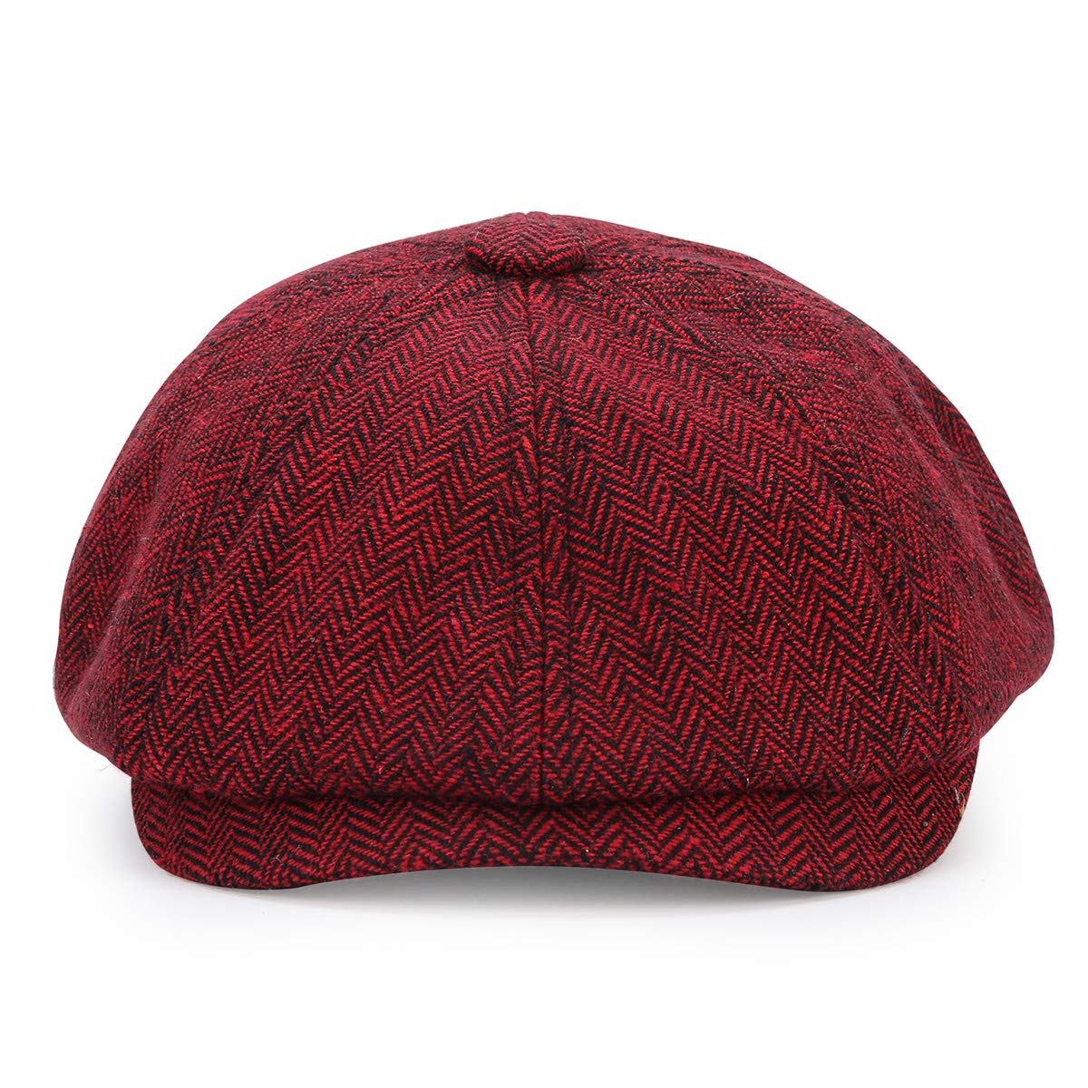 KeepSa Newsboy Cap Baker Boy Hat Flat Caps - 8 Panel Peaky Herringbone Tweed Gatsby Hat Ivy Irish Cap for Men and Women (Wine red, 7 5/8-7 7/8)