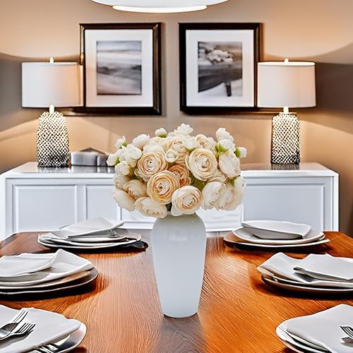 Miniatura 5 de VIKINGS PANDA 24 flores artificiales de ranúnculo con tallos de tacto real y flores de seda para ceremonia de boda y decoración del hogar (rojo)