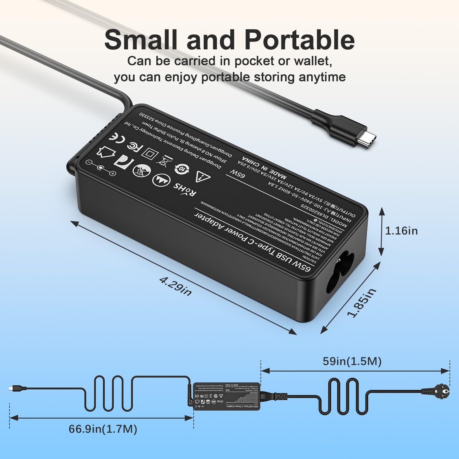 Alimentatore USB C 65W Caricatore Notebook Type C per HP Spectre/EliteBook/Elite/Chromebook/Probook/Pavilion X360 X2 13 15 11 12 745 830 840 850 440 G5 G6 G7 1030 1020 G2 G3, Caricabatterie PC Tipo C