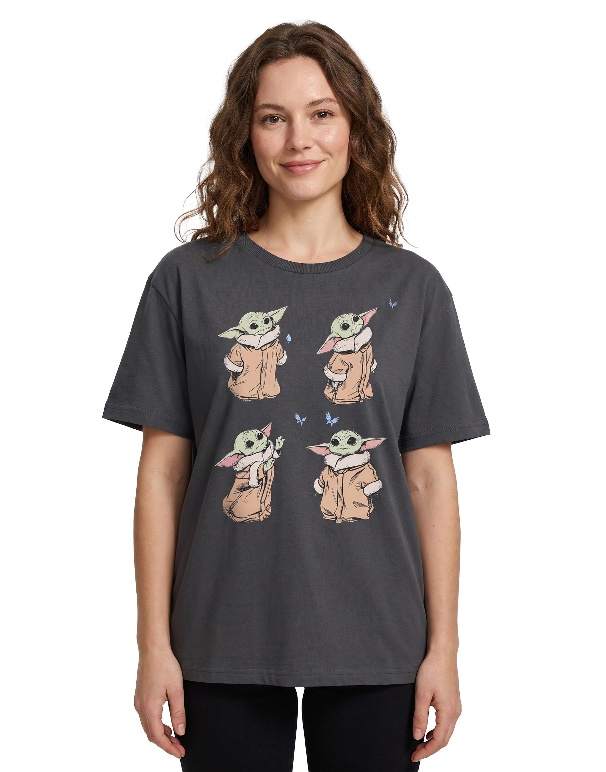 Vanilla Underground Women's Grey Star Wars The Mandalorian Cute Grogu Cropped Short Sleeved T-Shirt - Large