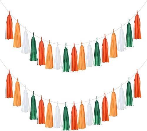 Mefuny Guirnalda de borlas de papel de seda para fiesta de baby shower, 20 unidades, kit de bricolaje, naranja, verde, blanco, borla, mandarina,