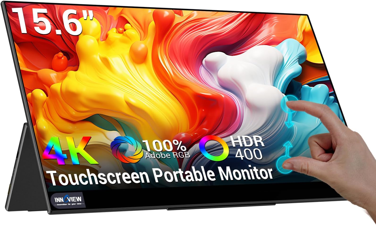InnoView Portable Touchscreen Monitor 15.6'' 4K 3840x2160 100% Adobe 10 Point Touch Screen USB C HDMI Ultra Slim for Laptop Mac Switch Xbox Tablet PC Phone