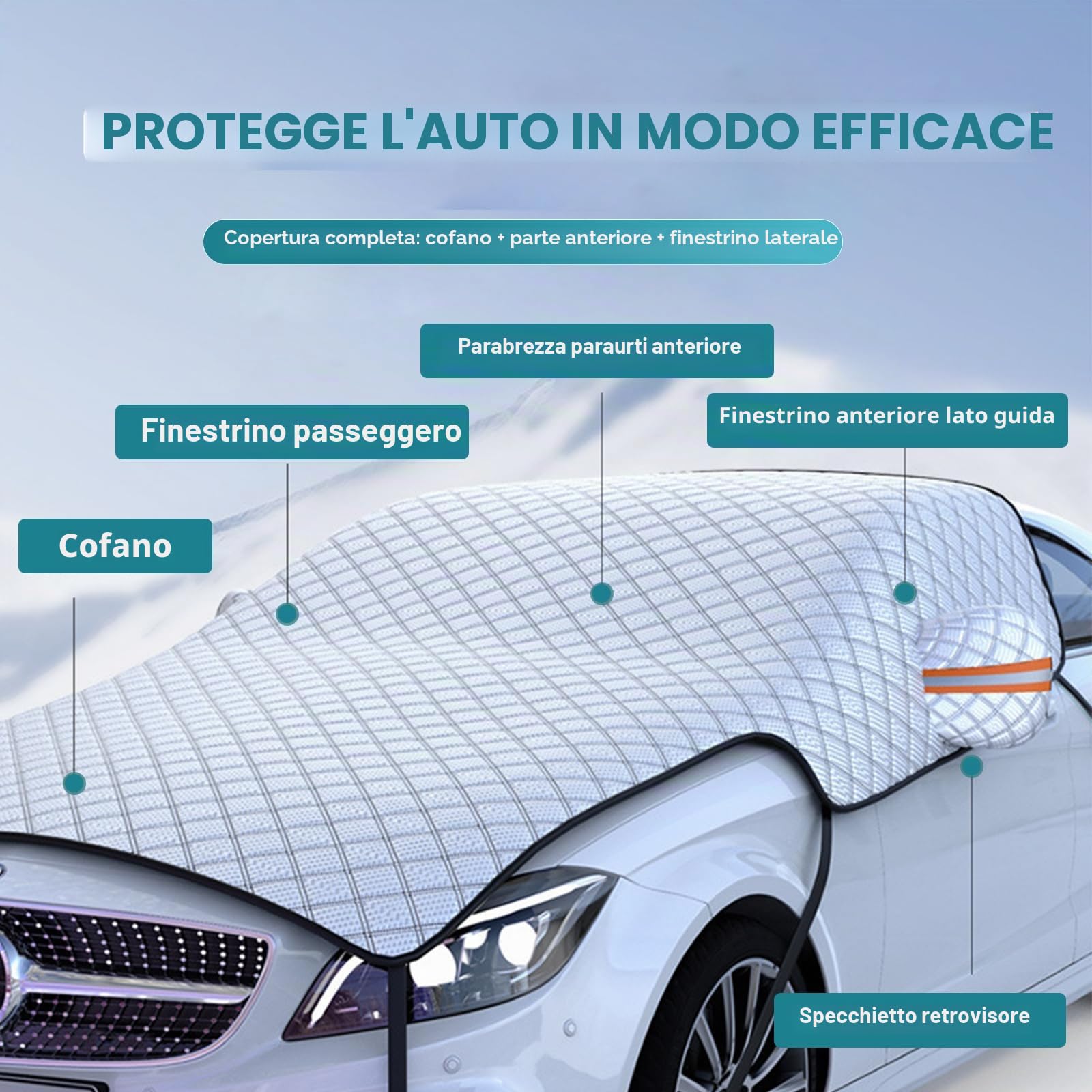 hifrom Copertura parabrezza auto, neve, auto, motore, copertura invernale per parabrezza, protezione UV, per auto, SUV, camion, furgoni