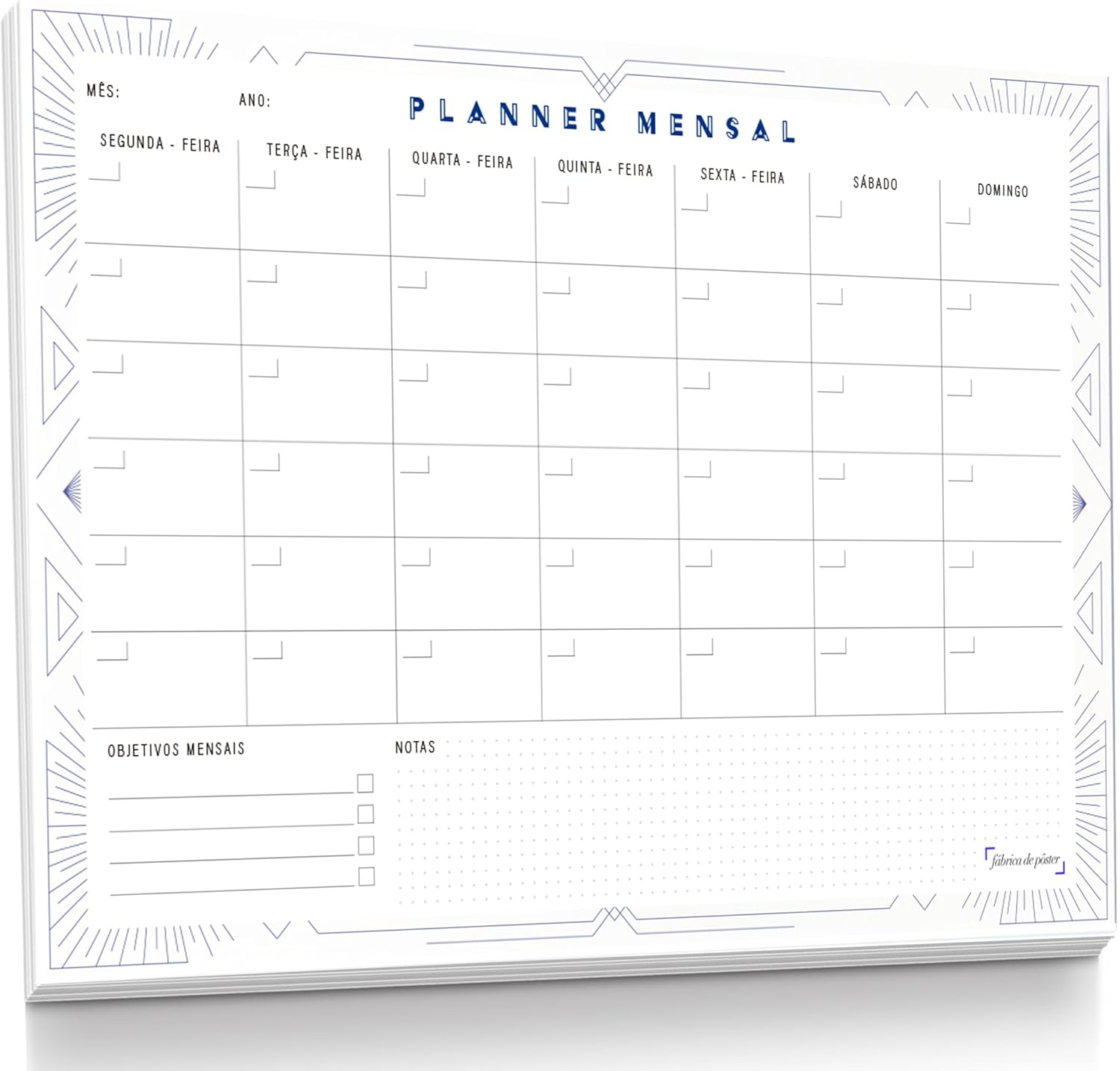 Bloco Planner Mensal Art Déco 50 folhas tamanho A4 Bloco Planner Mensal Art Déco 50 folhas tamanho A4