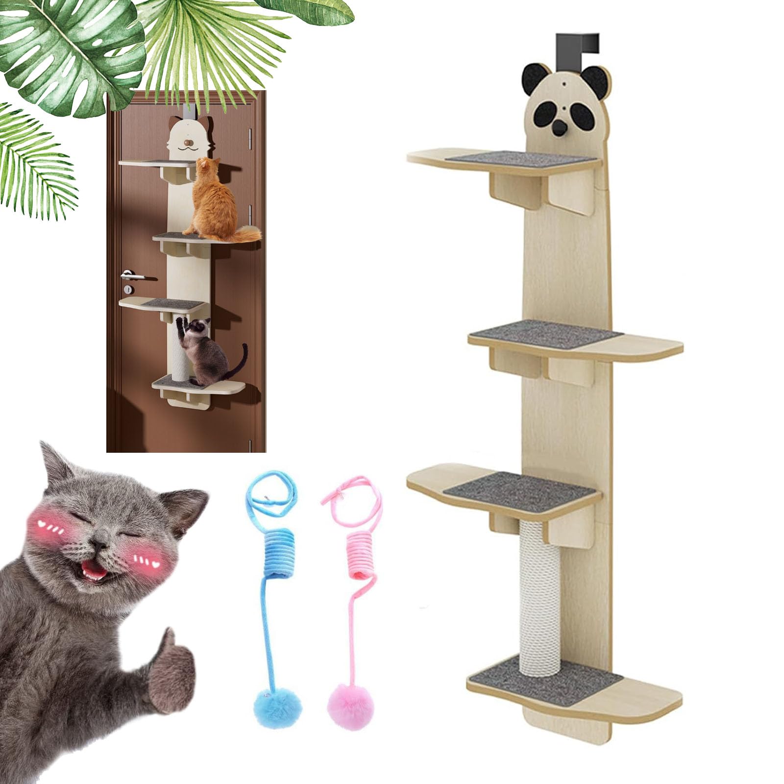 Door Hanging Cat Shelf, Door Hanging Cat Climber, 4-Levels Door Hanging Cats Tree, Over Door Cats Climber, Pet Jump Shelf, Multi Level Hanging (B)