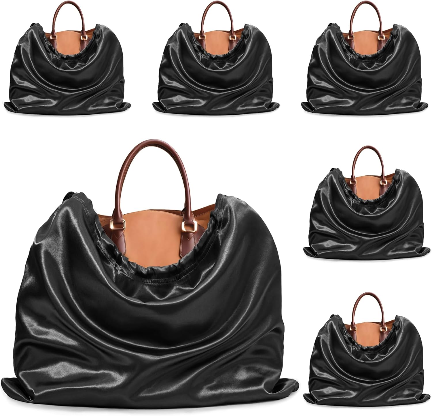 Ersmak 6 Pack Dust Bags for Handbags - Black Silk Dust Cover Bag for Purses Shoes - Satin Drawstring Dustproof Bags for Travel Storage - 23.6 x 19.7 In