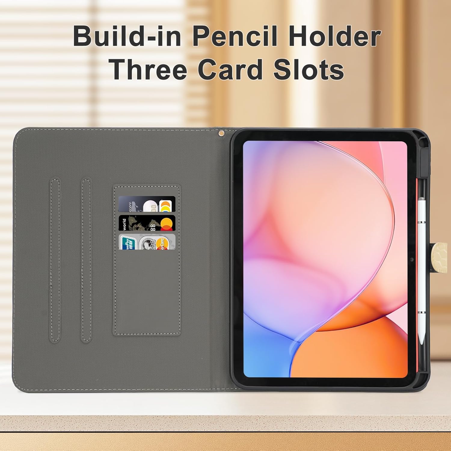 Case for iPad (A16) 11th Gen 11 Inch 2025/iPad 10th Generation 10.9" 2022– Cover with Pencil Holder, Wrist Strap & Auto Sleep/Wake | Stylish Tablet Case for Women (A-Beige)