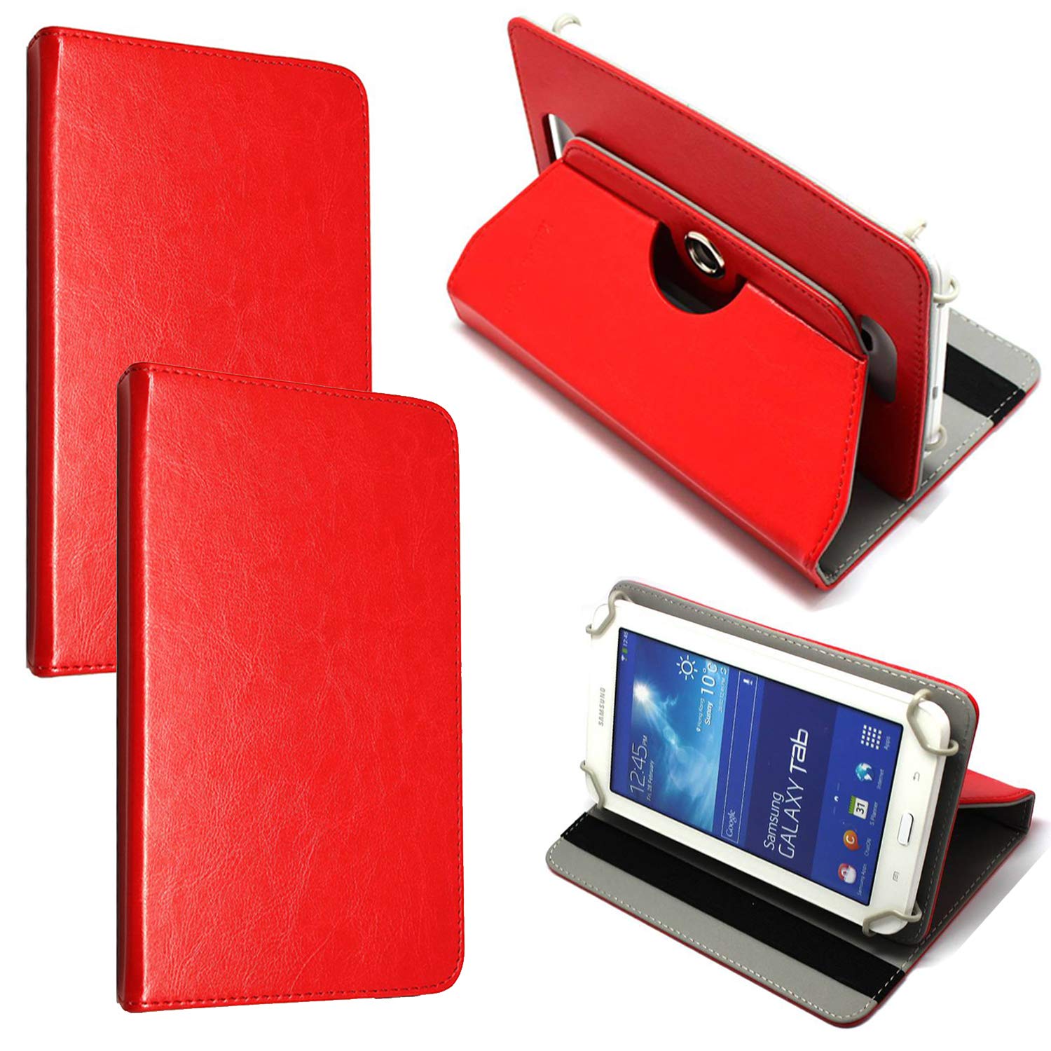 A2One Stuff 8 Inch Tablet Case Cover - Universal Leather Stand Folio Cover Magic Leather 360 Rotating Case Fits For 8.0" Inch Tablets (Red - View #3
