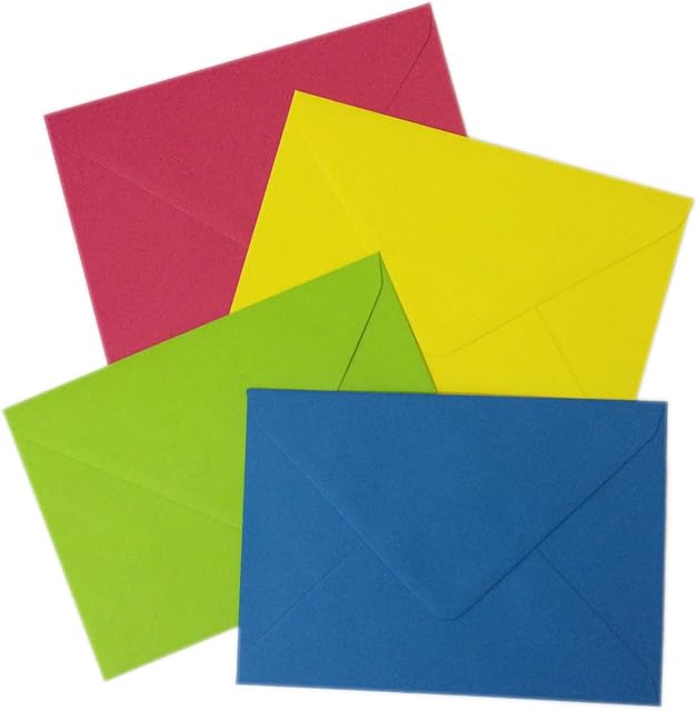 60 C6 Bright Mixed Coloured Envelopes - Packed by the CandyRushTM Charity - Blue, Yellow, Green, Pink (114x162mm approx 4x6") For Greetings Cards Crafts & Party Invitations