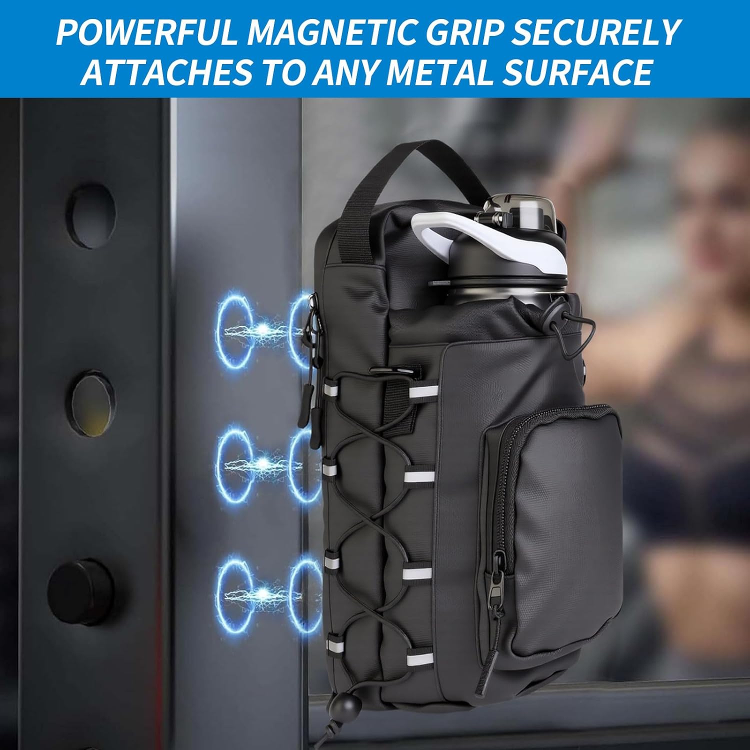 Magnetic Gym Bag for Men and Women,Water Bottle Bag with Phone Pockets & Shoulder Strap,Powerful Magnet Gym Pouch,Magnetic Bag for Sports,Work(Black) - Image 3