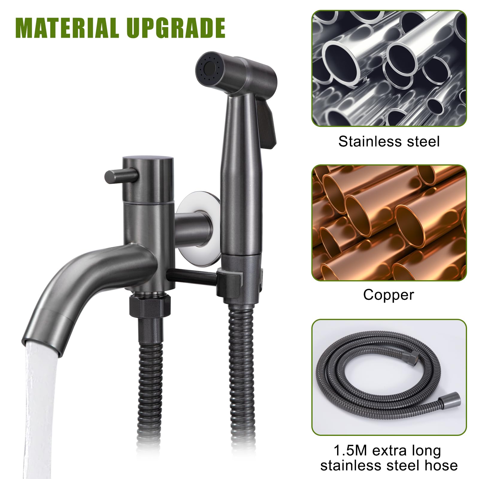 Bidet doccetta in acciaio inox con rubinetto, per acqua fredda, a parete, per bagno di animali domestici, per WC