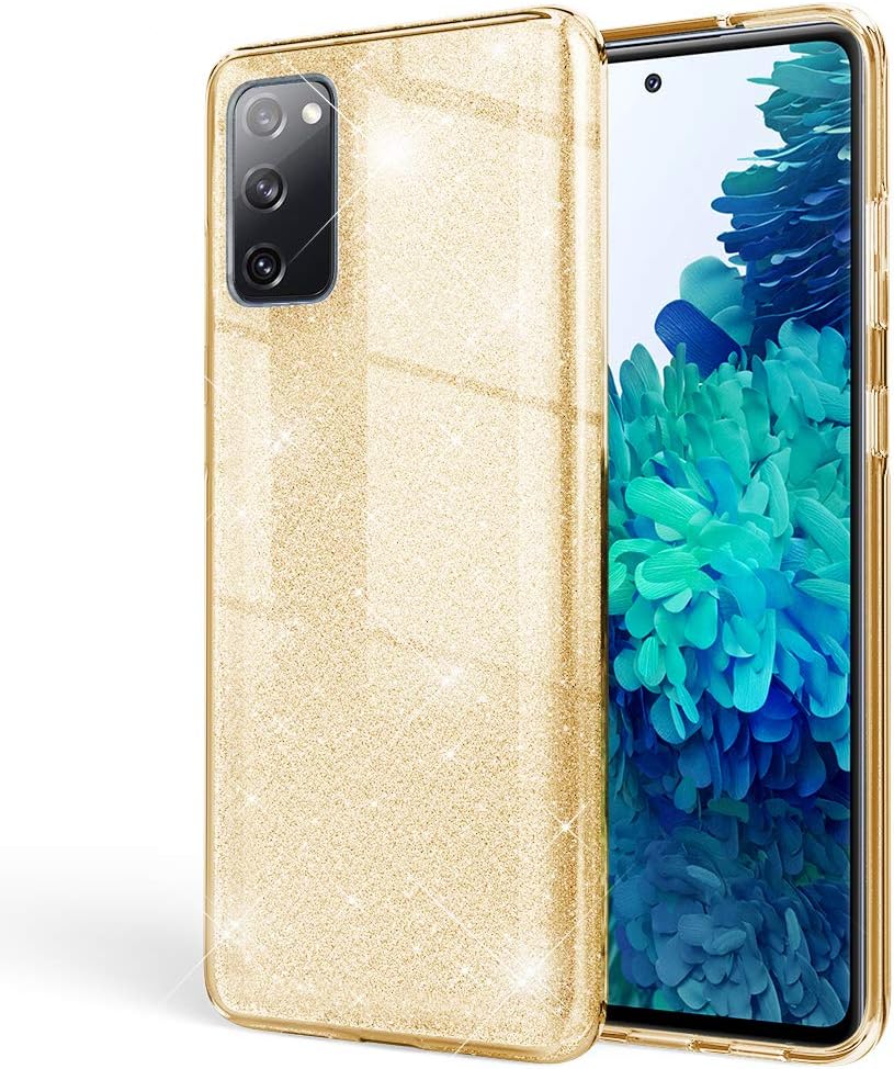 NALIA Glitter Cover Compatible with Samsung Galaxy S20 FE Case, Sparkly Bling Mobile Phone Protector Shockproof Back, Shock-Absorbent Shiny Protective Smartphone Diamond Bumper Coverage, Color:Gold