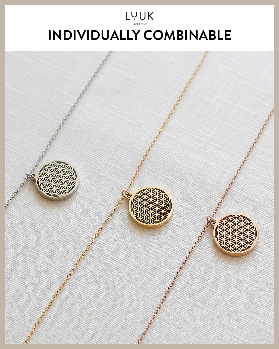 LUUK LIFESTYLE Stainless steel necklace with pendant and HAPPINESS card, 20” adjustable length, lucky charm, friendship chain, Valentine's Day gift, birthday, women's jewelry, silver, gold, rosegold
