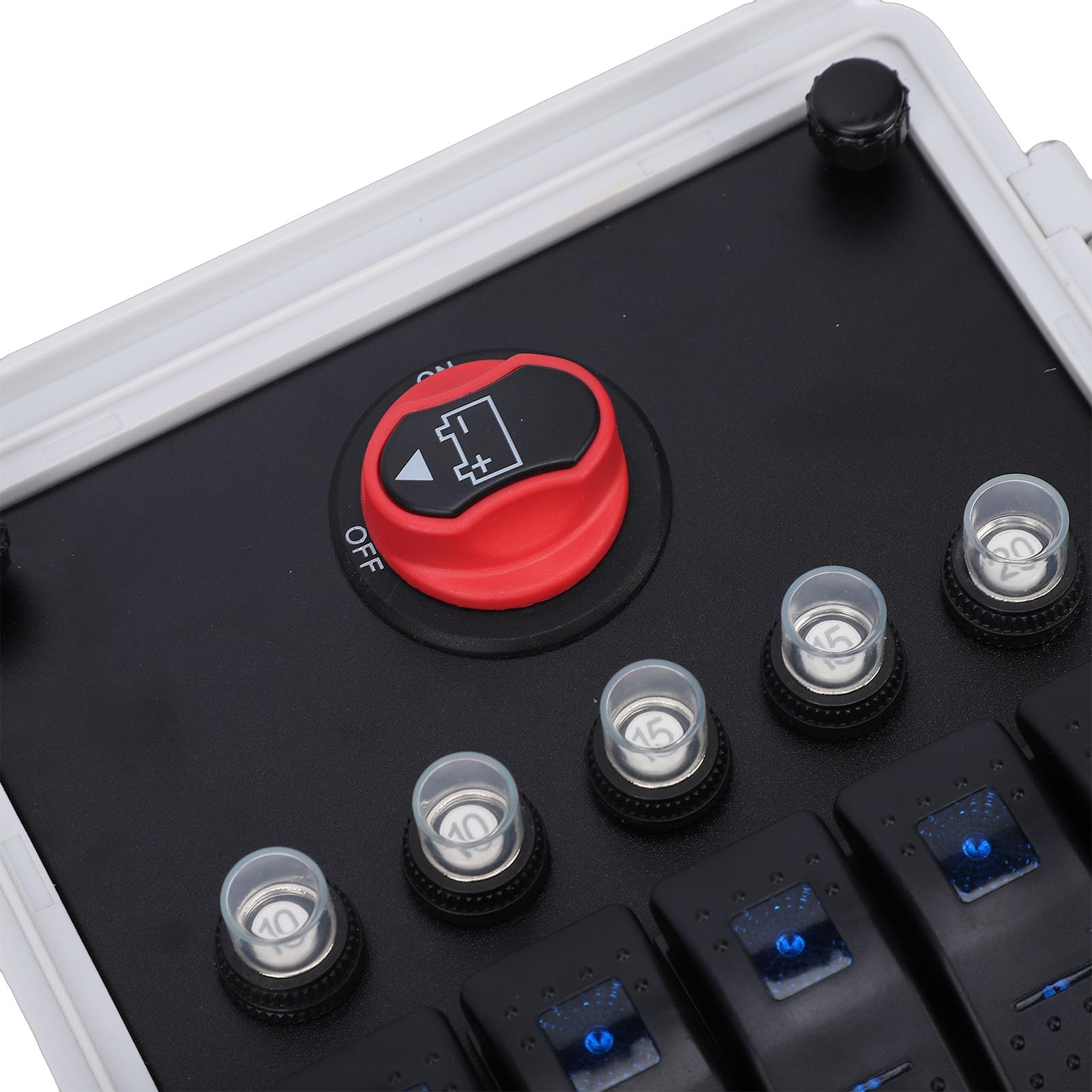Caja de Interruptor Basculante de 5 Bandas con Enchufe de Encendedor para Camión RV ATV, Diseño a Prueba de Agua, Caja de Panel de Interruptor de Voltímetro LED, Material Plástico ABS,